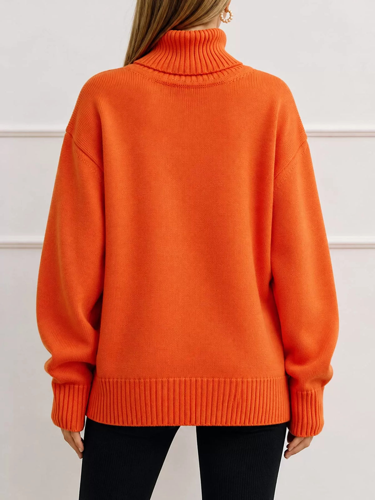Women's Oversized Ribbed Turtleneck Sweater – Dropped Shoulder Relaxed Fit - photo 24