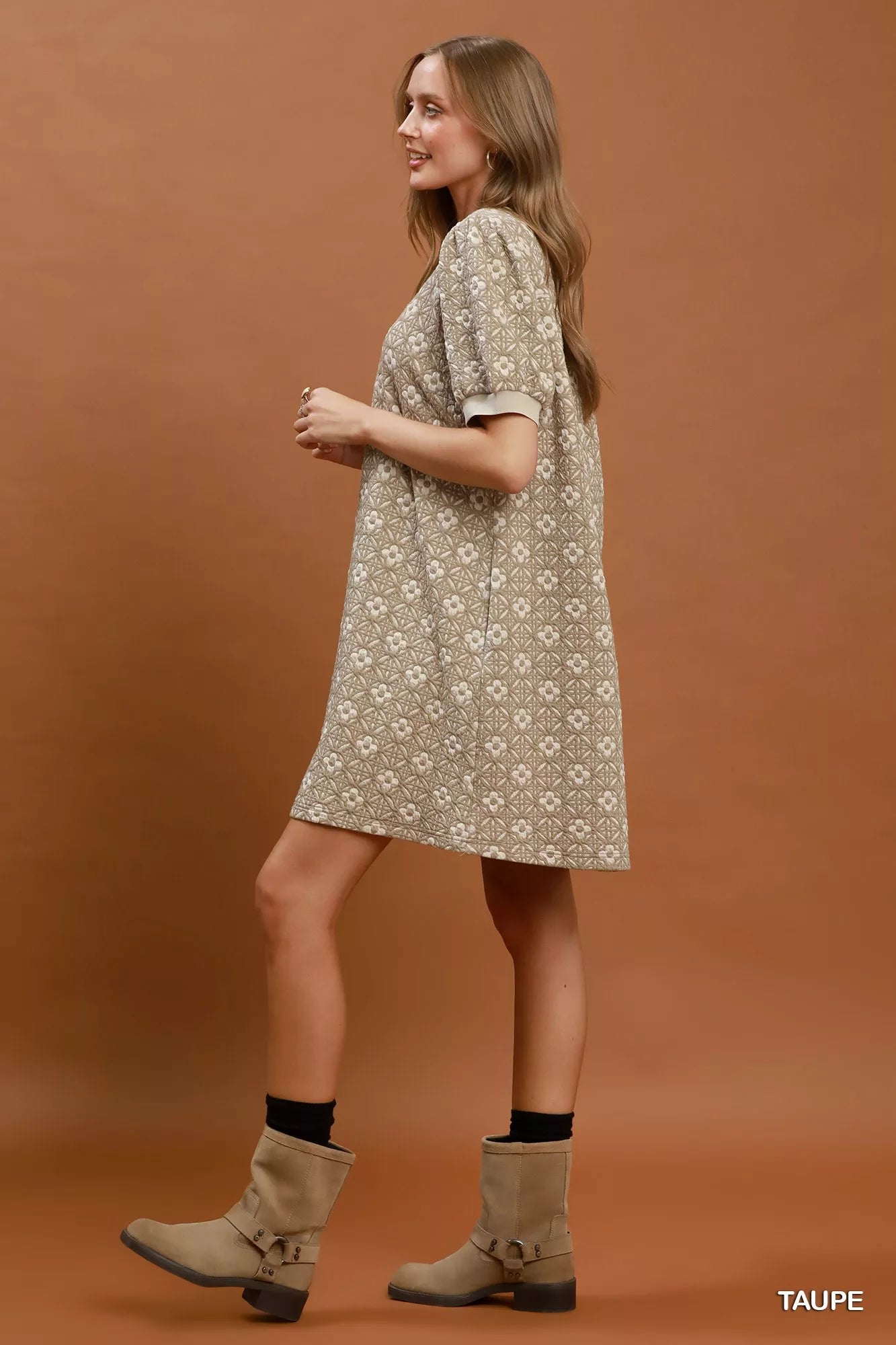 Umgee Floral Textured Puff Sleeve Mini Dress Secondary image