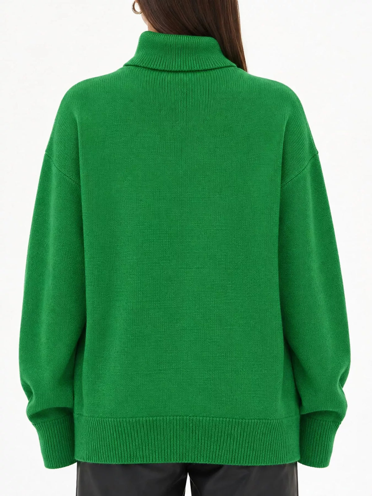 Women's Oversized Ribbed Turtleneck Sweater – Dropped Shoulder Relaxed Fit - photo 17