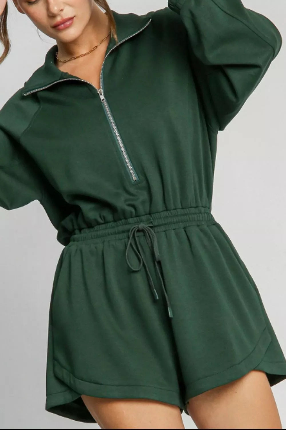Zip-Up Drawstring Waist Romper Secondary image