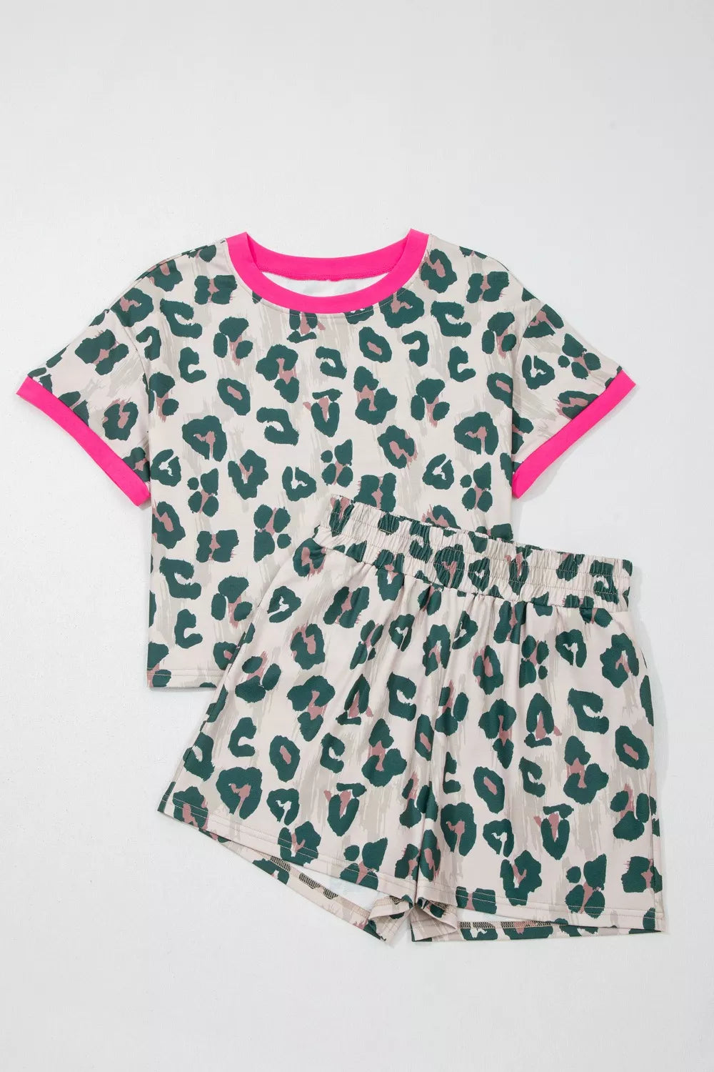Leopard Print Short Sleeve Top and Shorts Set Secondary image