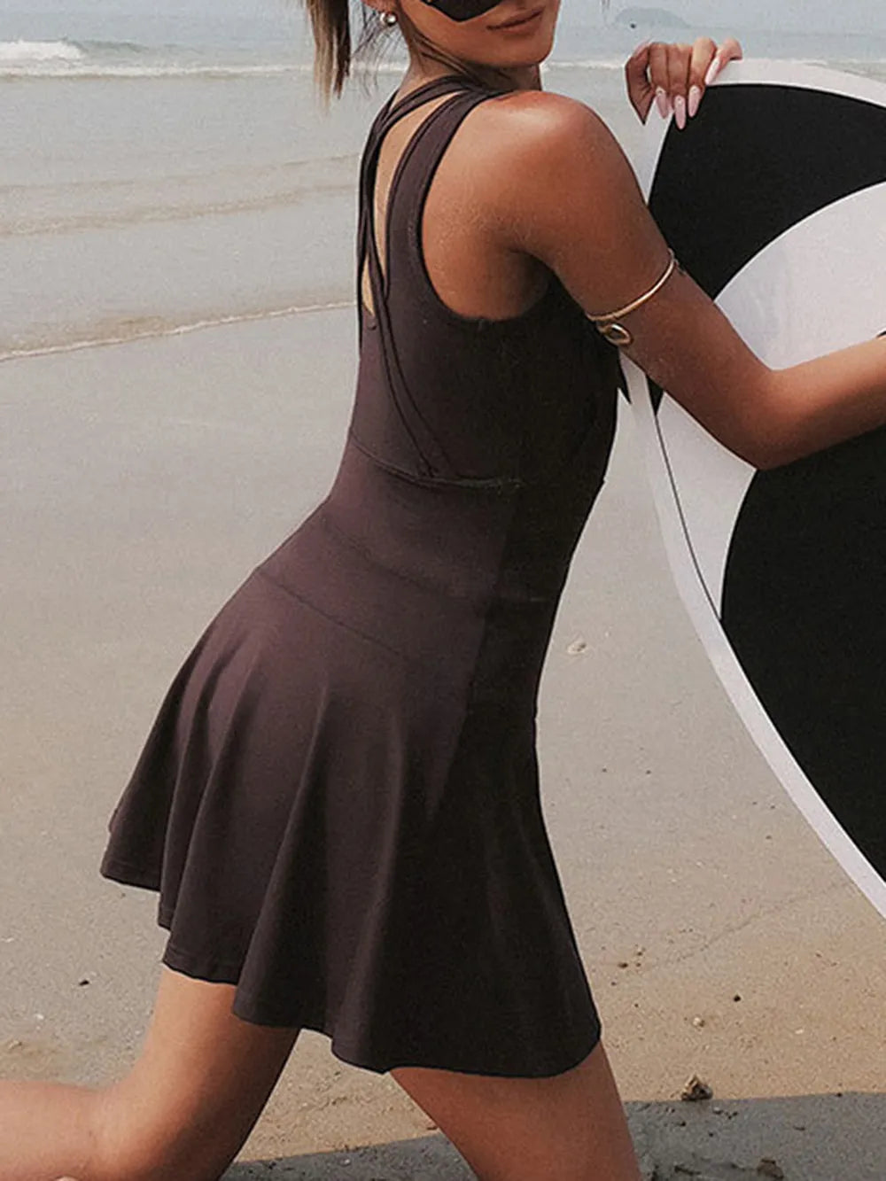 V-Neck Wide Strap Active Dress with Unitard Liner Secondary image