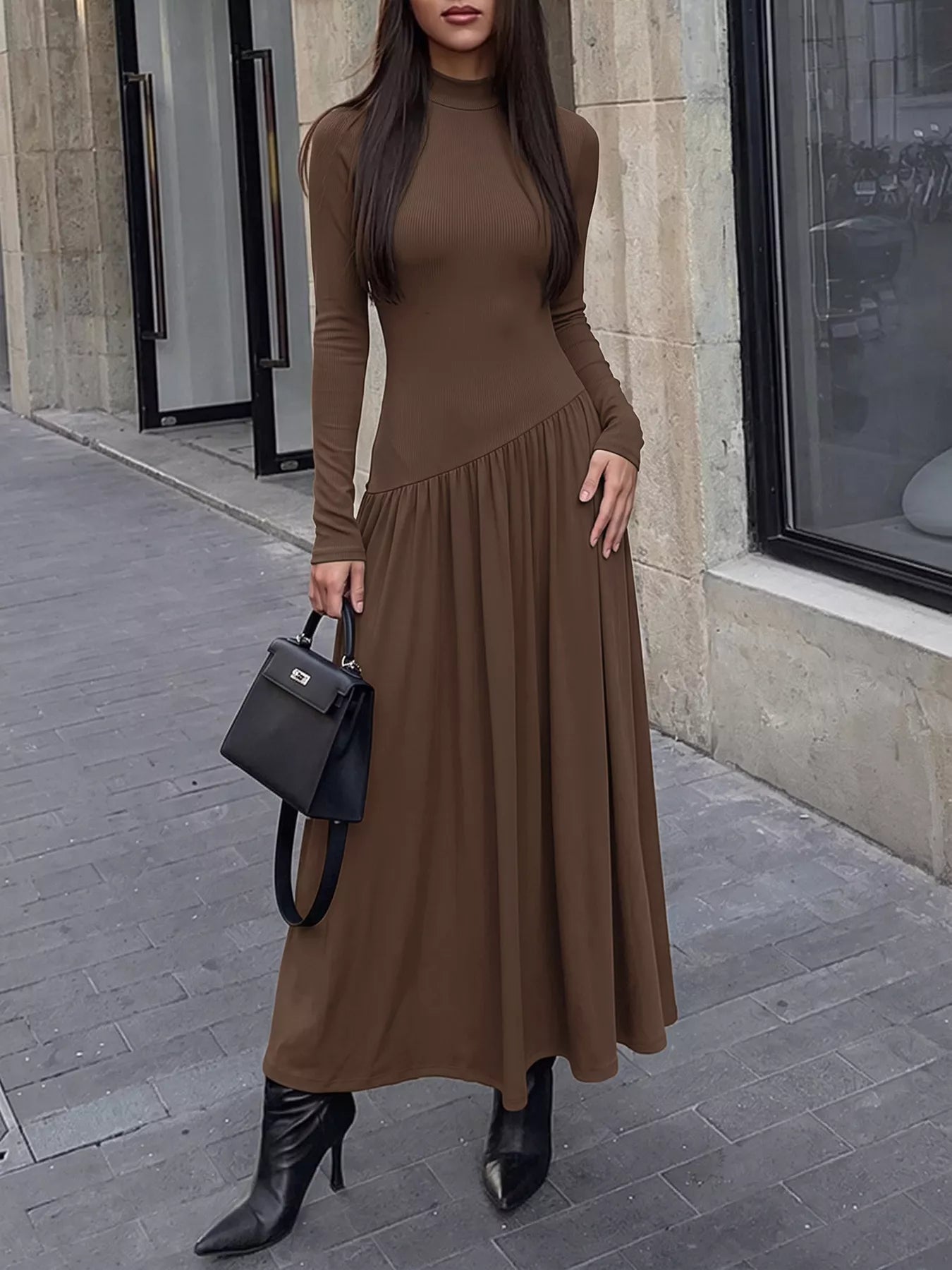 Mock Neck Long Sleeve Midi Dress Secondary image