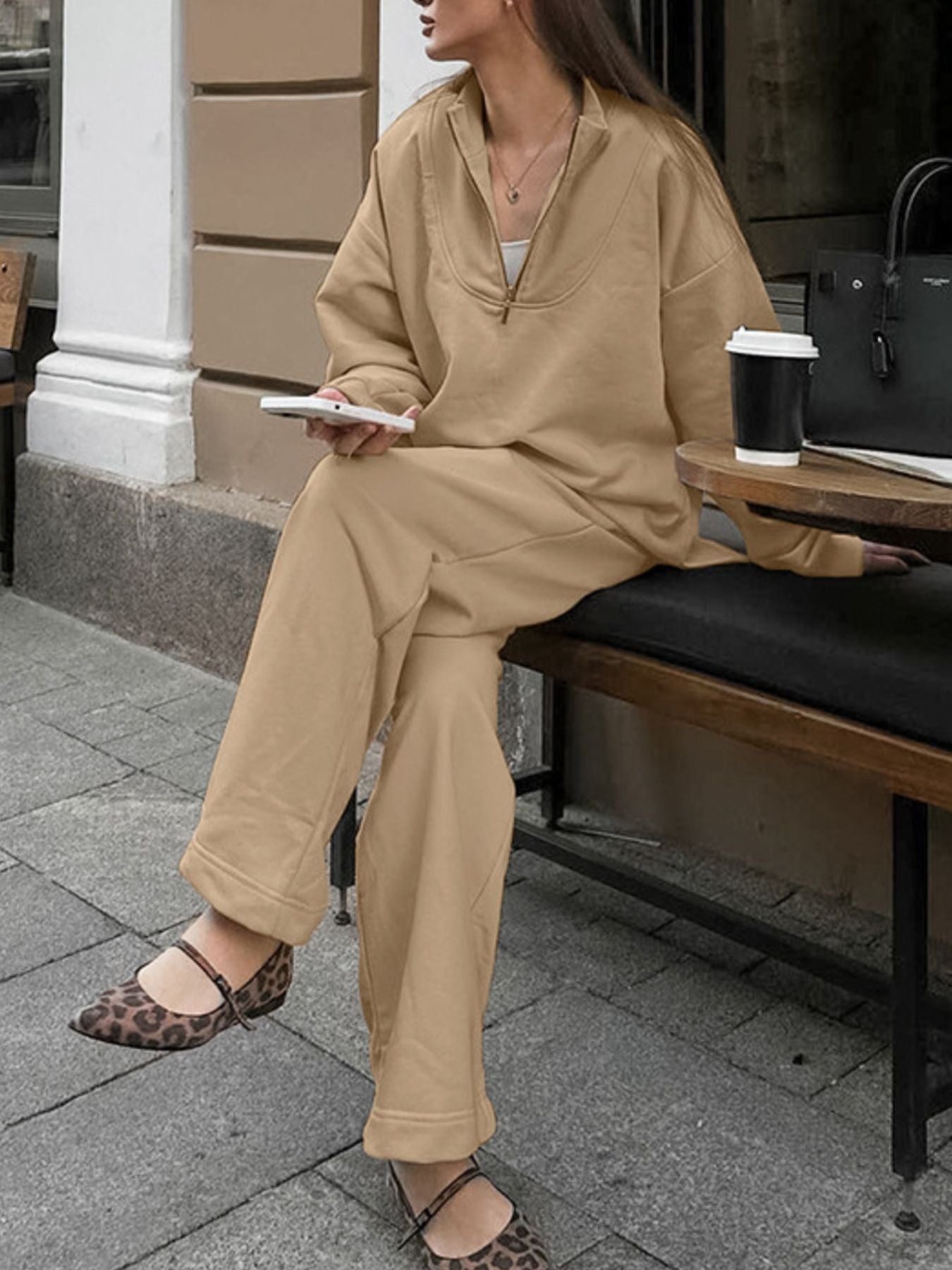 Quarter Zip Long Sleeve Top and Pants Set Secondary image
