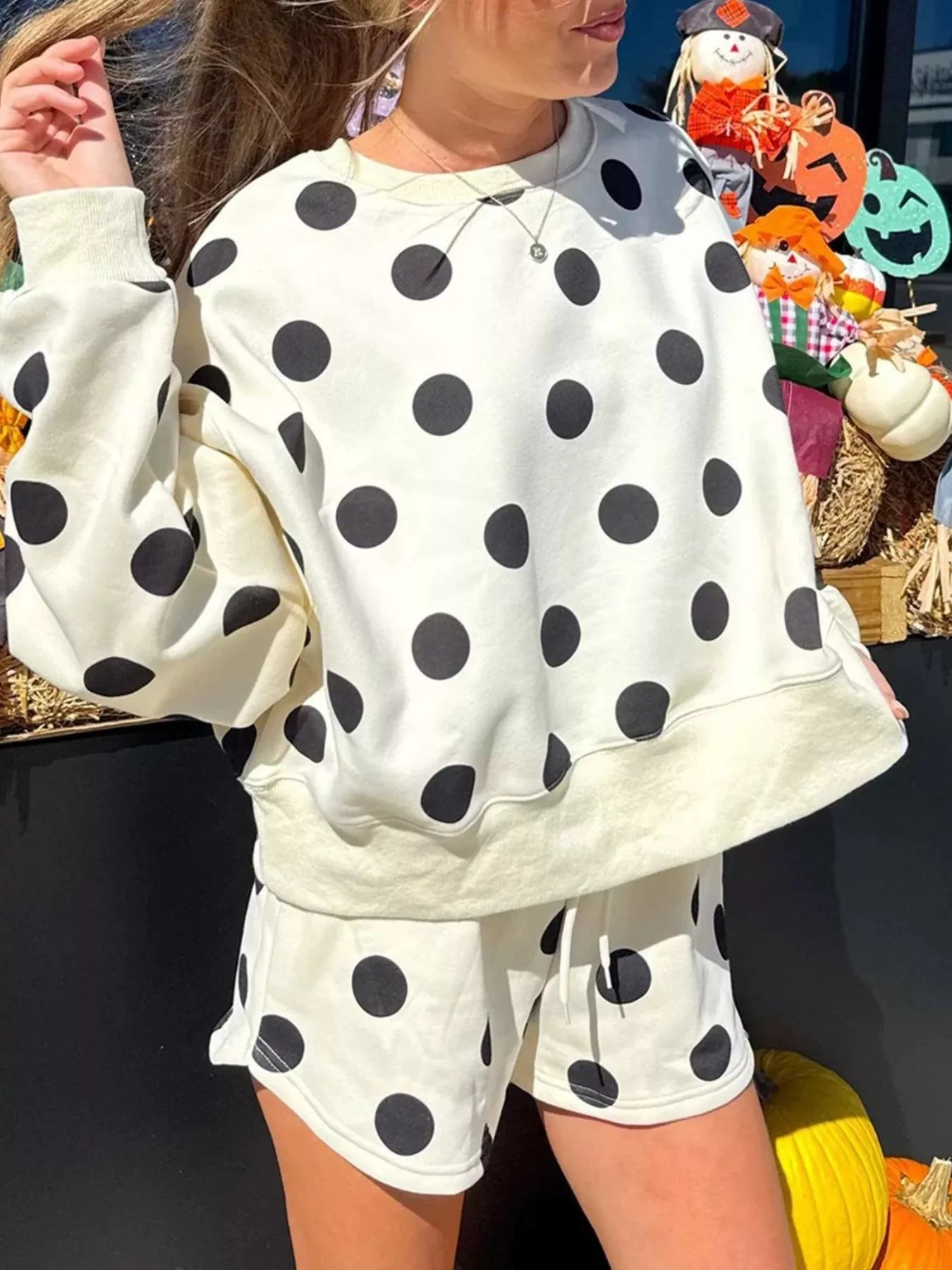 Polka Dot Crewneck Sweatshirt and Shorts Set Secondary image
