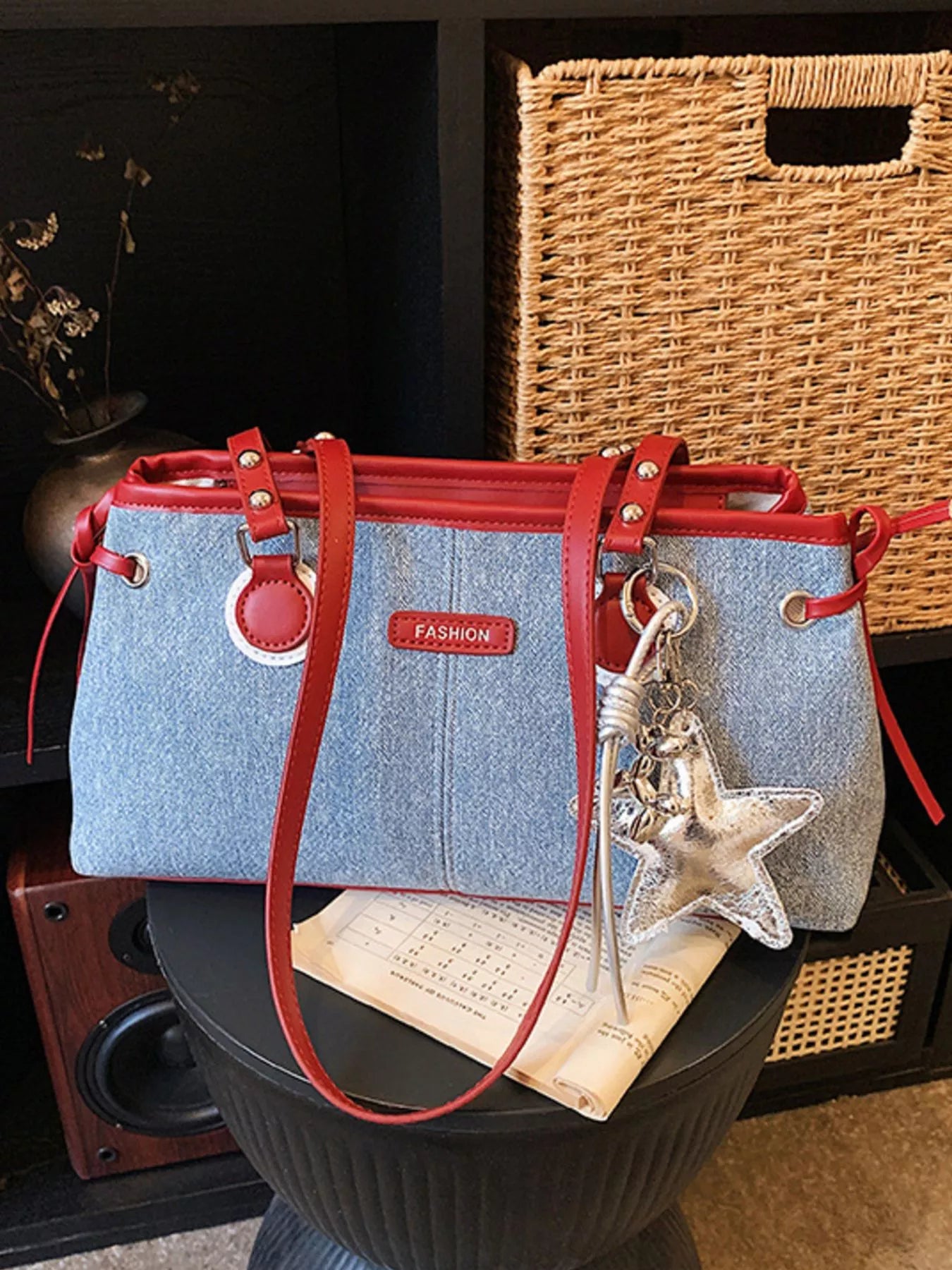 Denim Shoulder Bag with Star Charm Secondary image