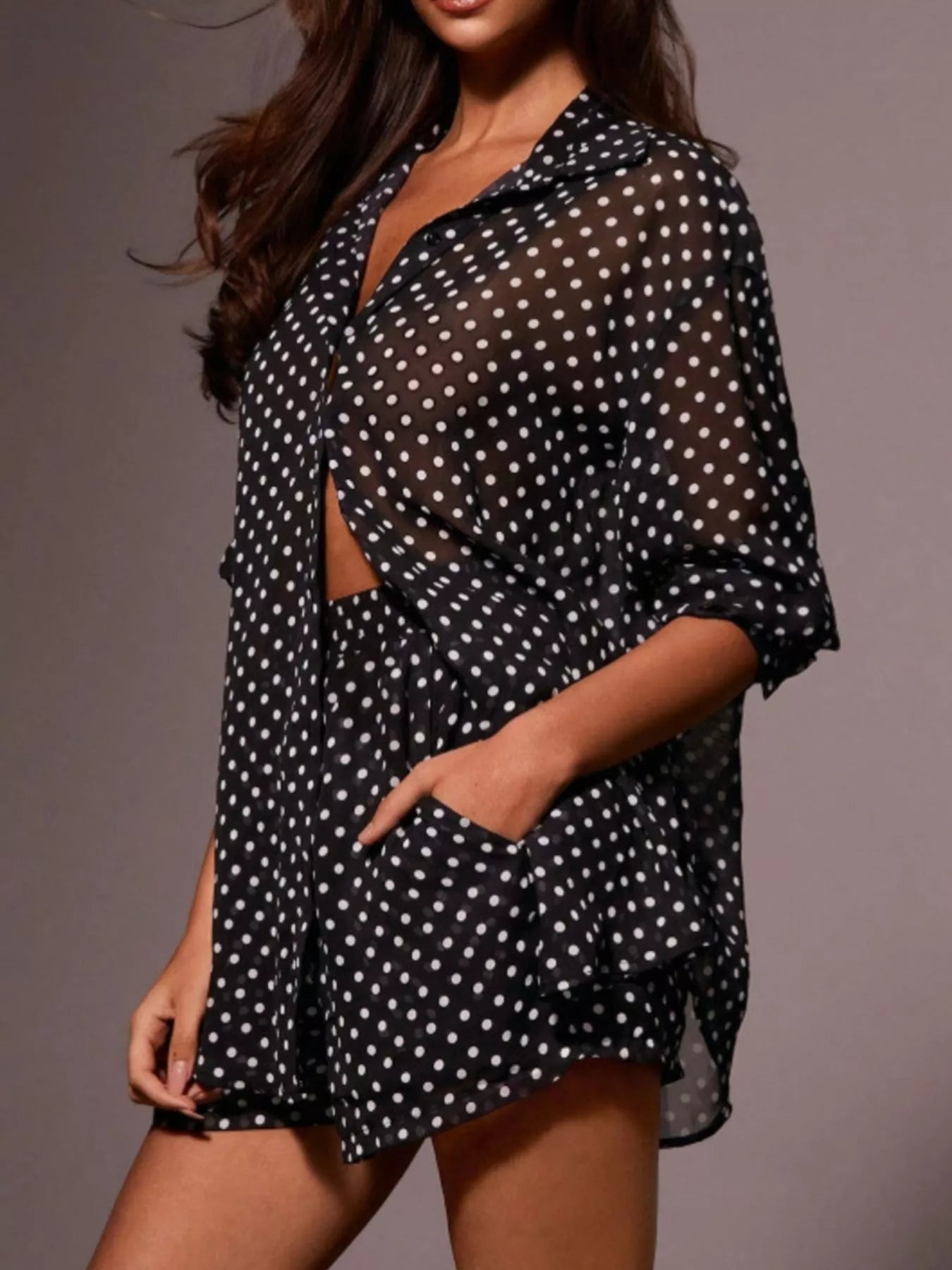 Polka Dot Button Up Shirt and Shorts Set Secondary image