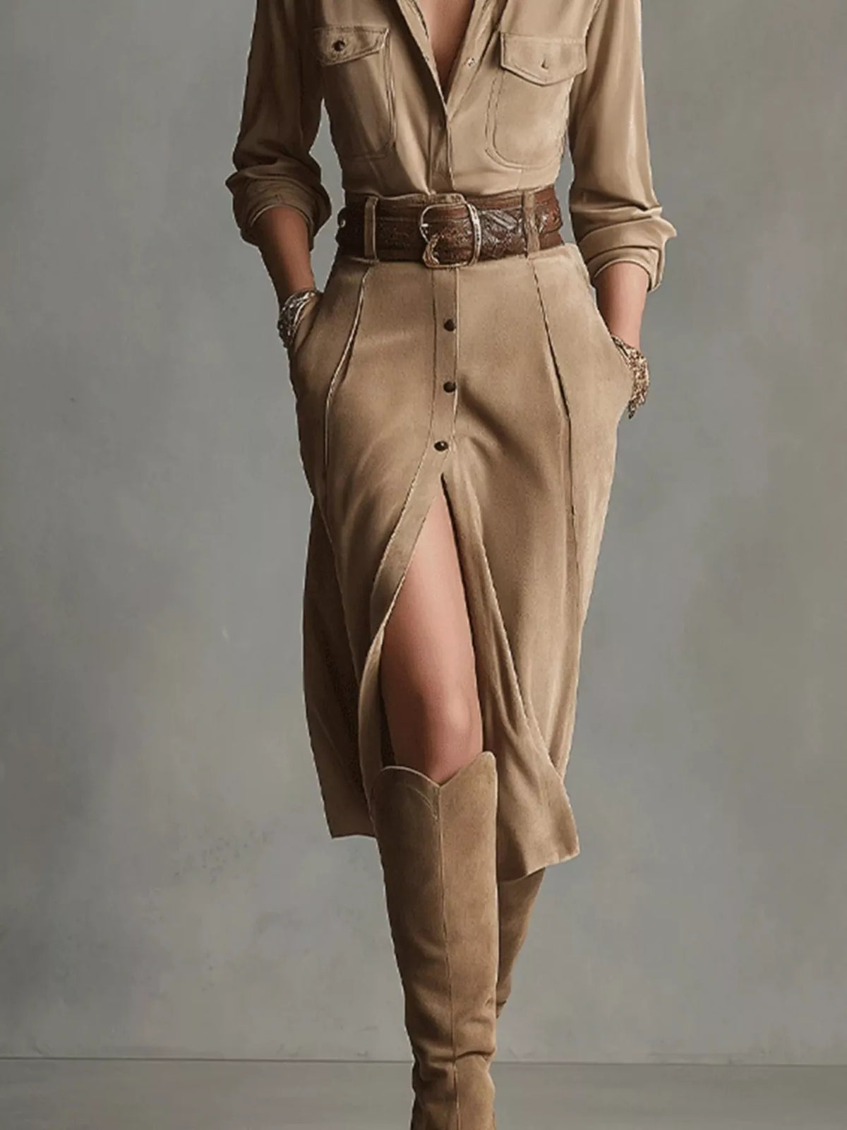 Button Up Long Sleeve Shirt Dress - photo 3