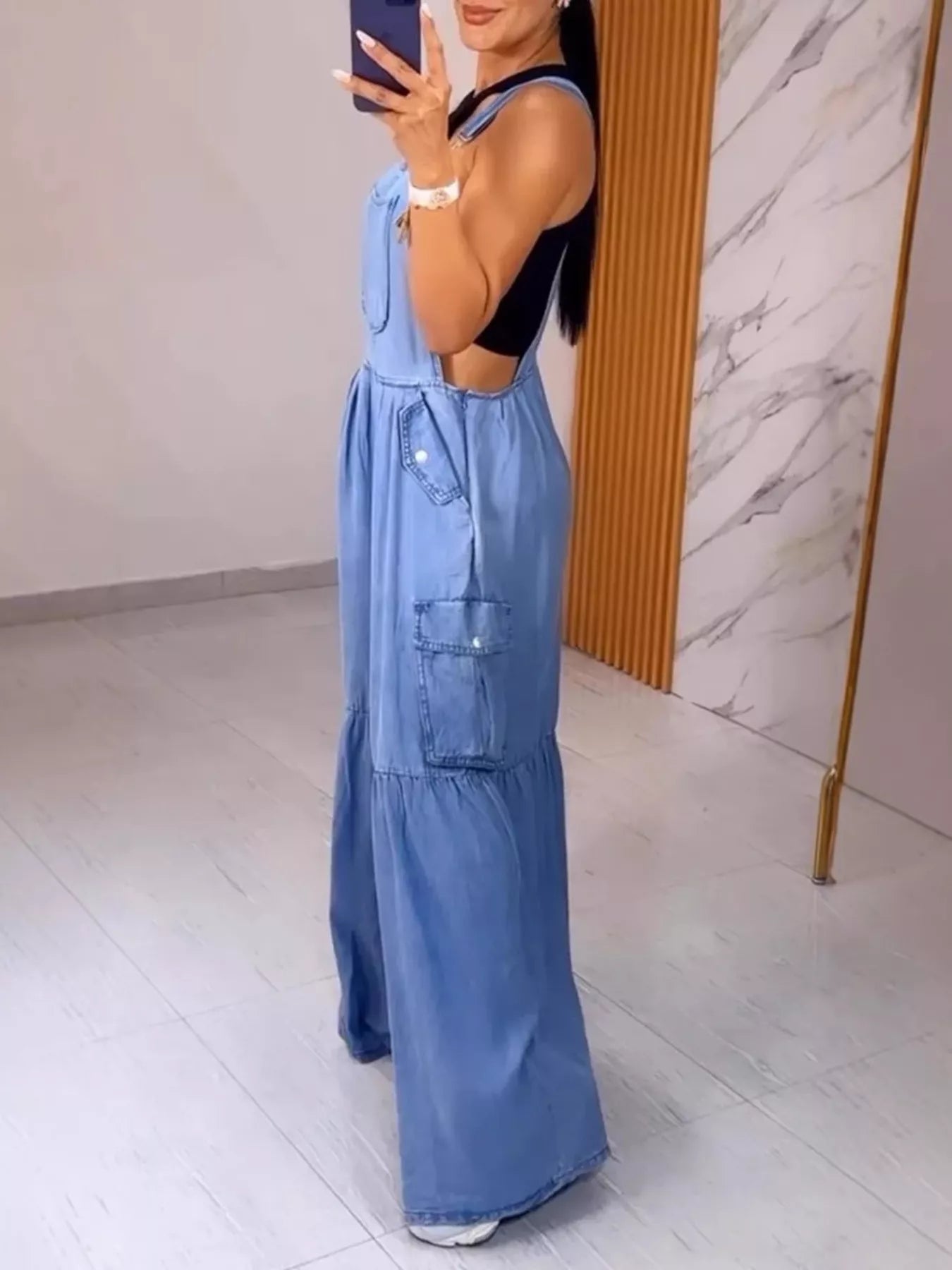 Full Size Pocketed Wide Leg Denim Overalls Plus Size Secondary image