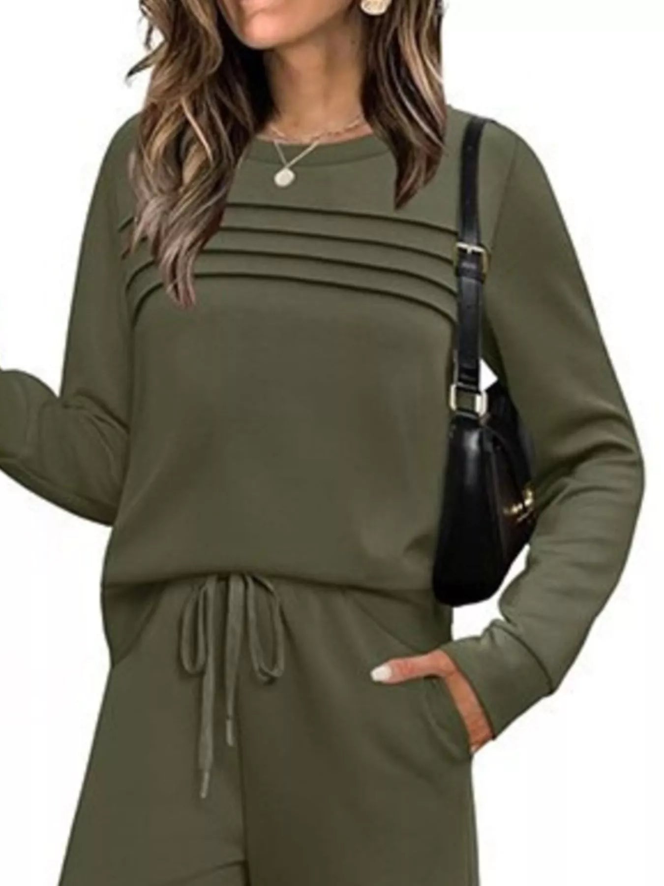 Full Size Long Sleeve Round Neck Top and Pants Set Plus Size Secondary image