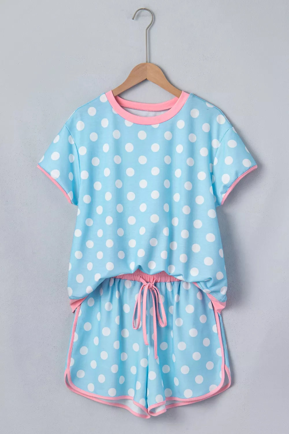 Polka Dot Contrast Trim Top and Drawstring Shorts Set Secondary image
