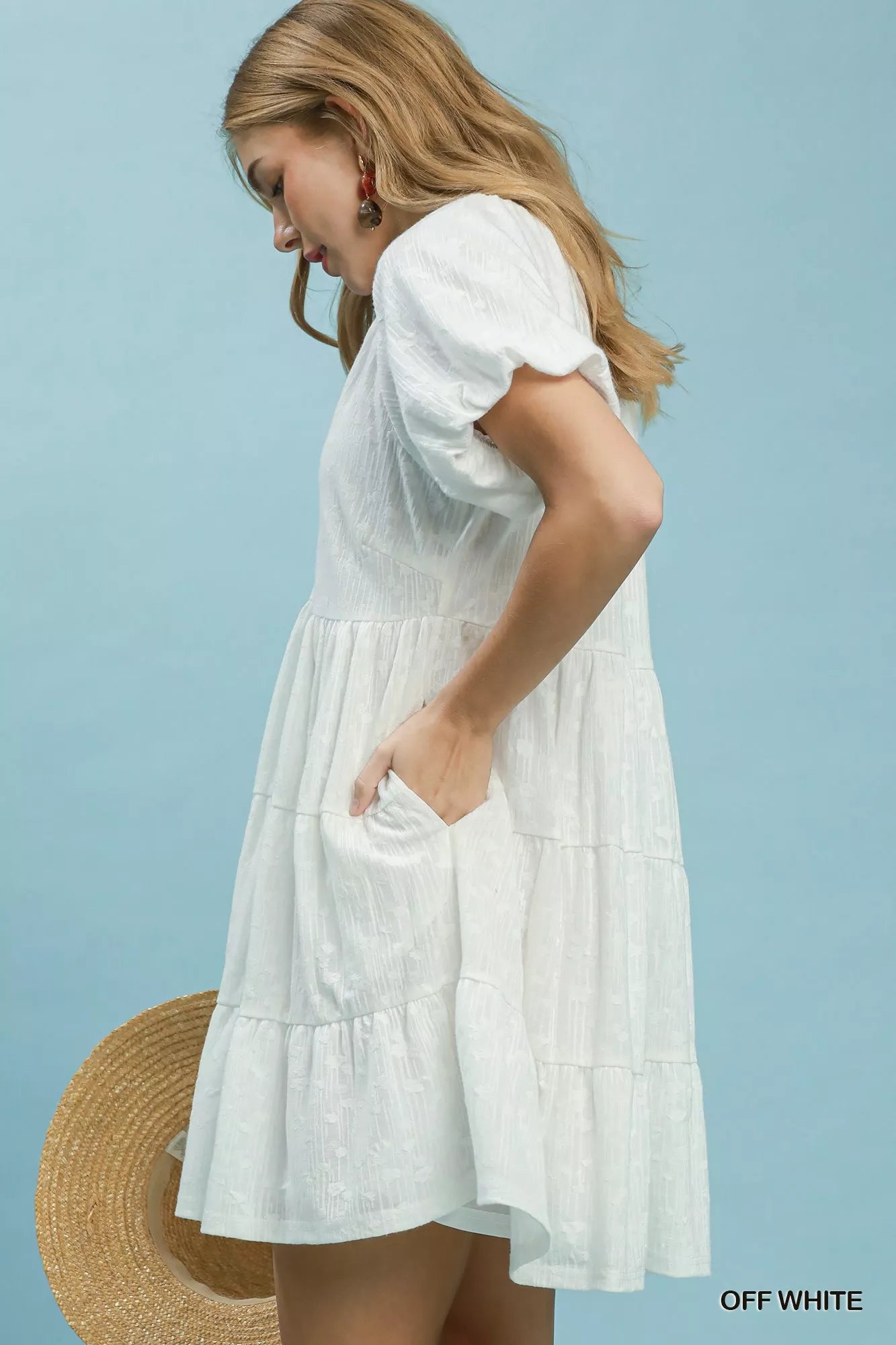 Umgee Jacquard Puff Sleeve Mini Dress Secondary image