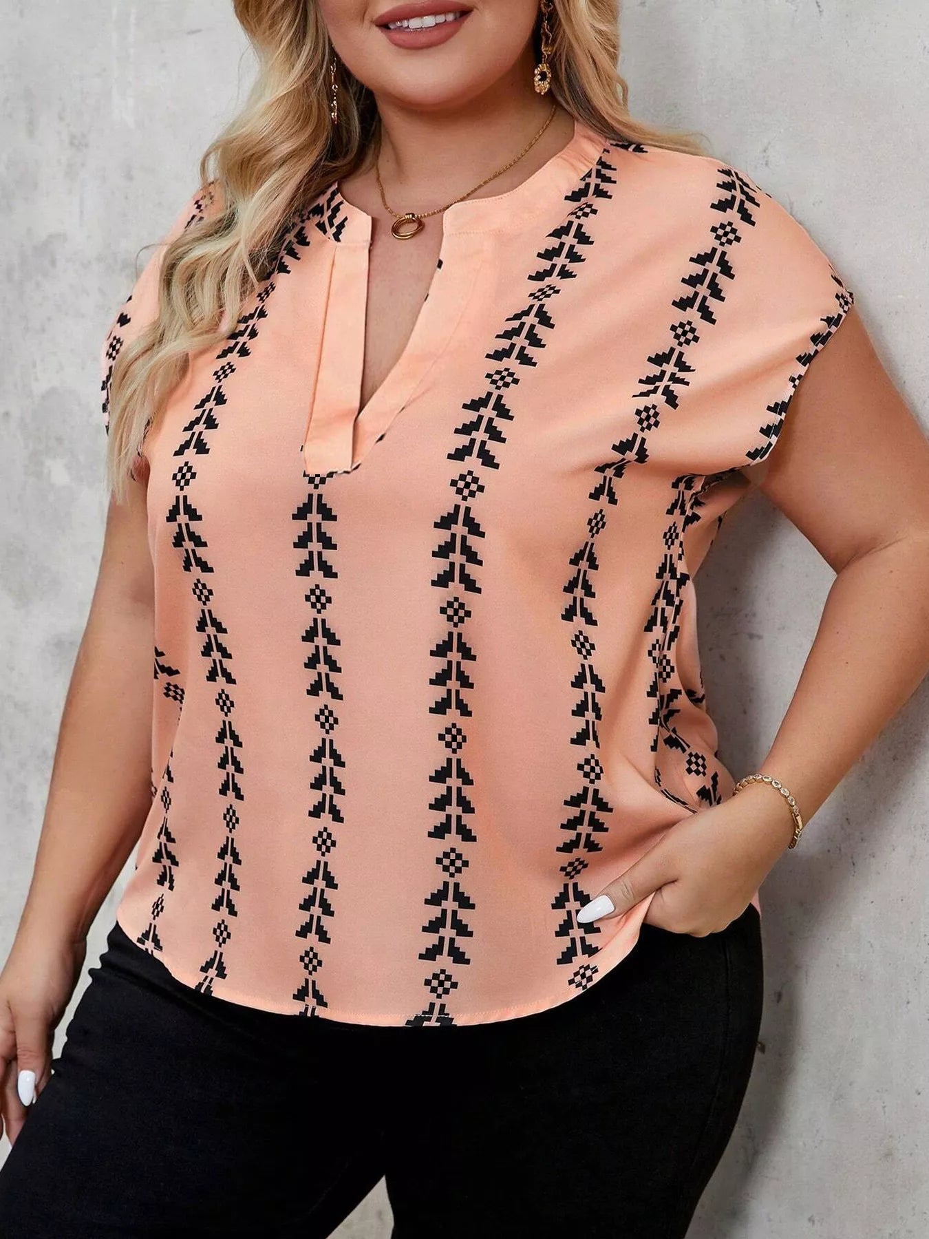 Plus Size Notched Short Sleeve Blouse Secondary image