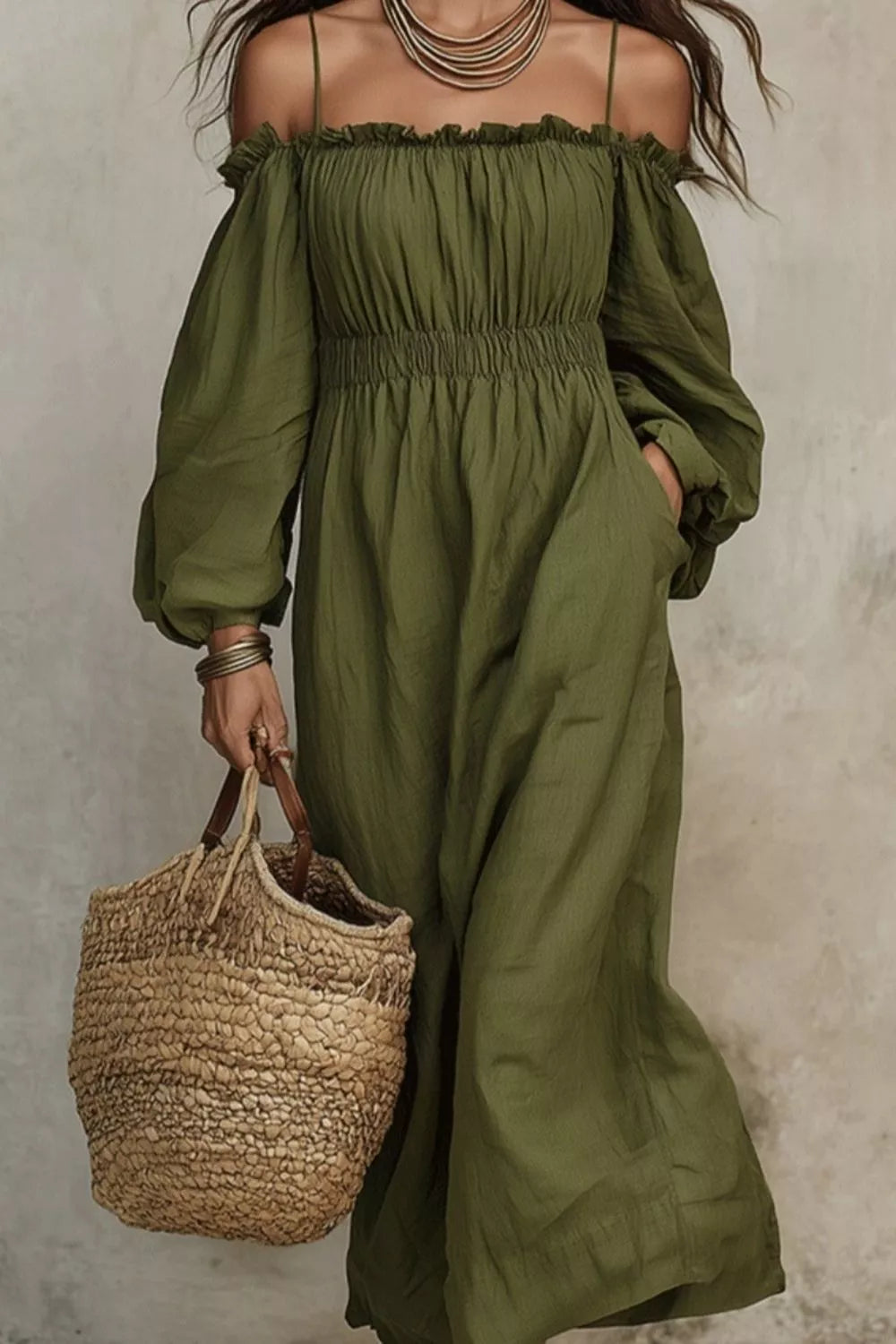 Spaghetti Strap Balloon Sleeve Dress Secondary image