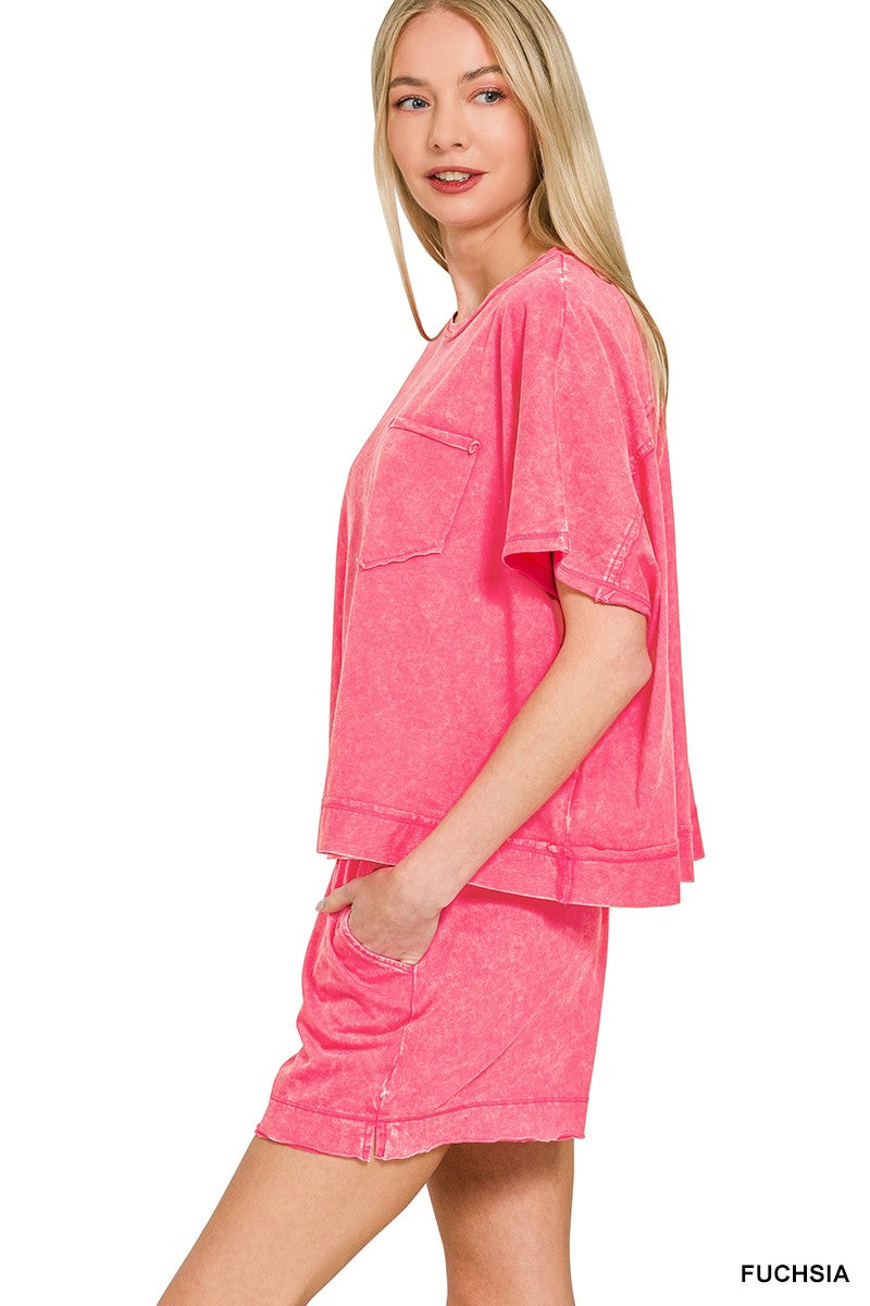 Zenana Acid Washed Oversized Top & Shorts Set Secondary image