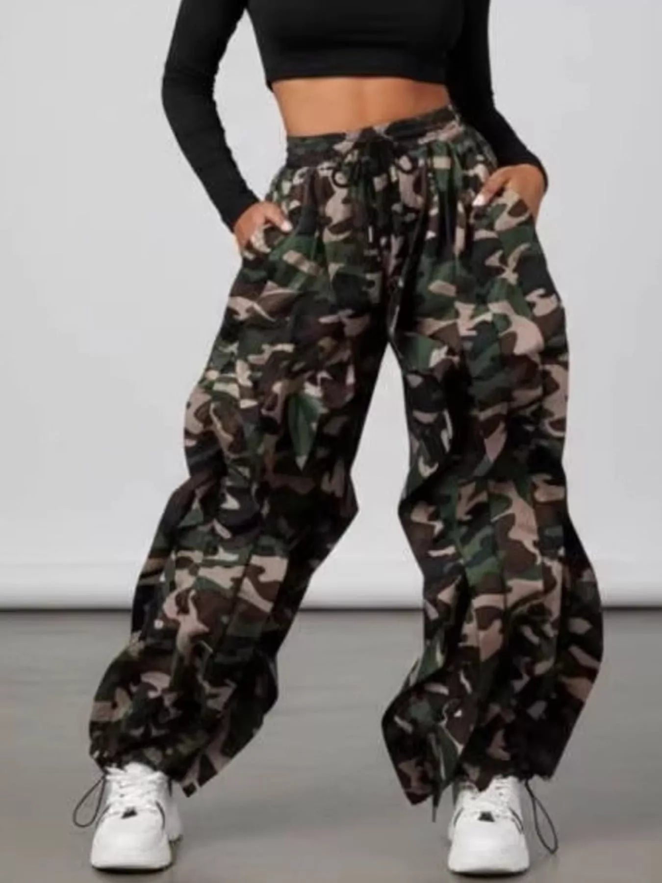 Printed Cargo Pants with Drawstring Waist Secondary image