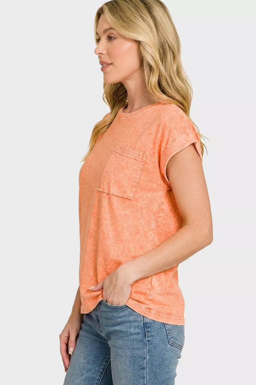 Zenana Halo Snow Washed Cuffed Short Sleeve Tee Secondary image