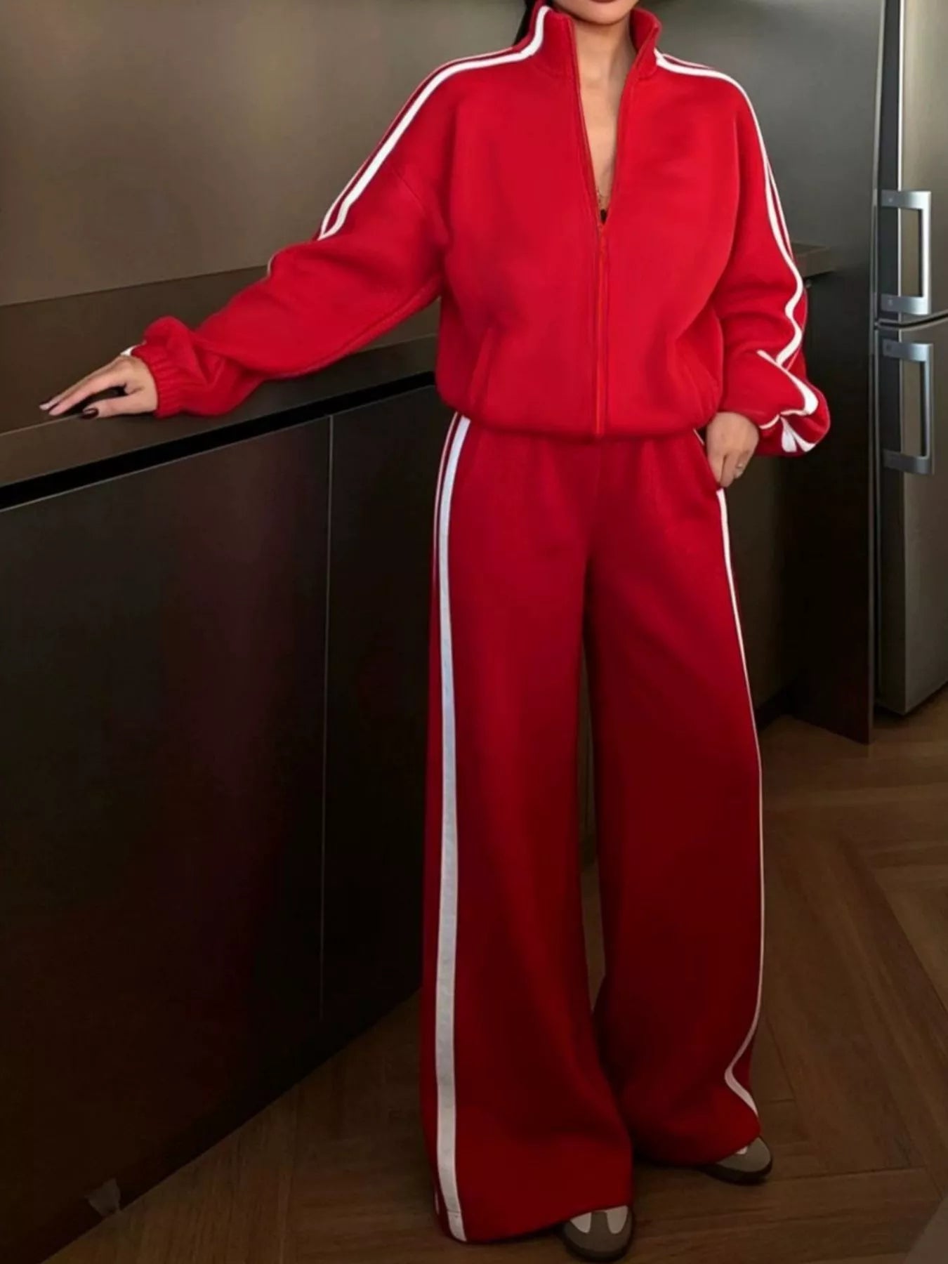 Side Stripes Zip Up Top and Pants Set Secondary image