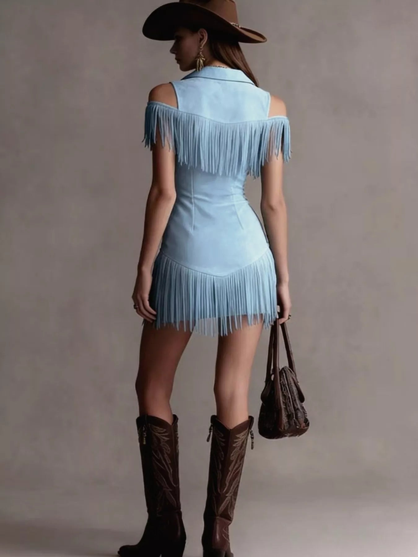 Fringed Cold Shoulder Mini Dress Secondary image