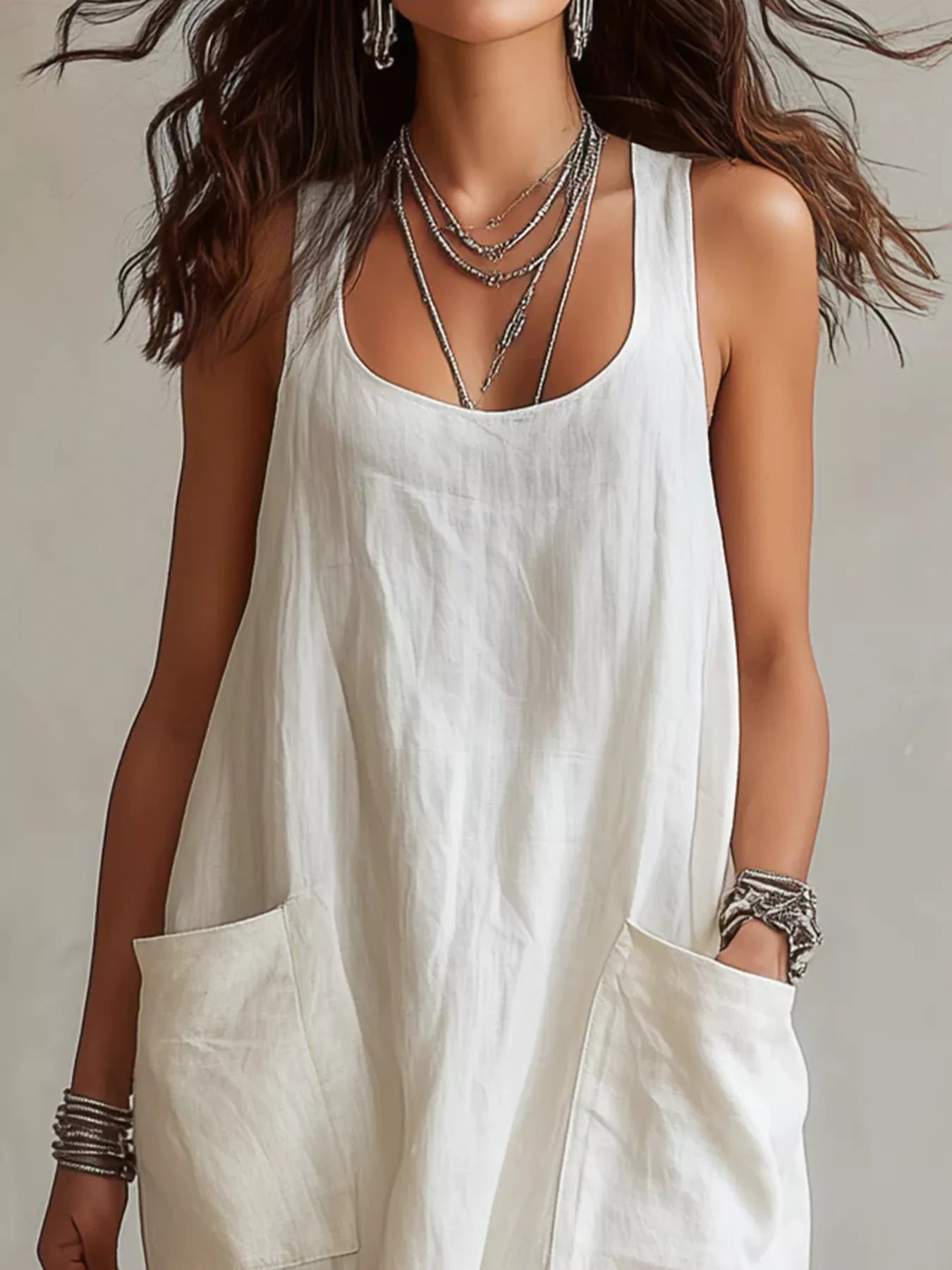 Scoop Neck Sleeveless Maxi Dress with Pockets Secondary image