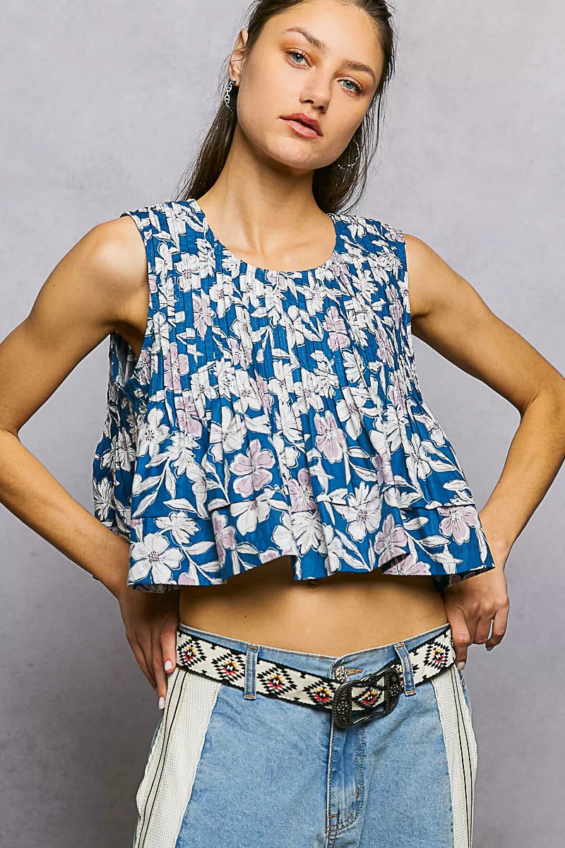 POL Floral Round Neck Cropped Pintuck Tank Secondary image