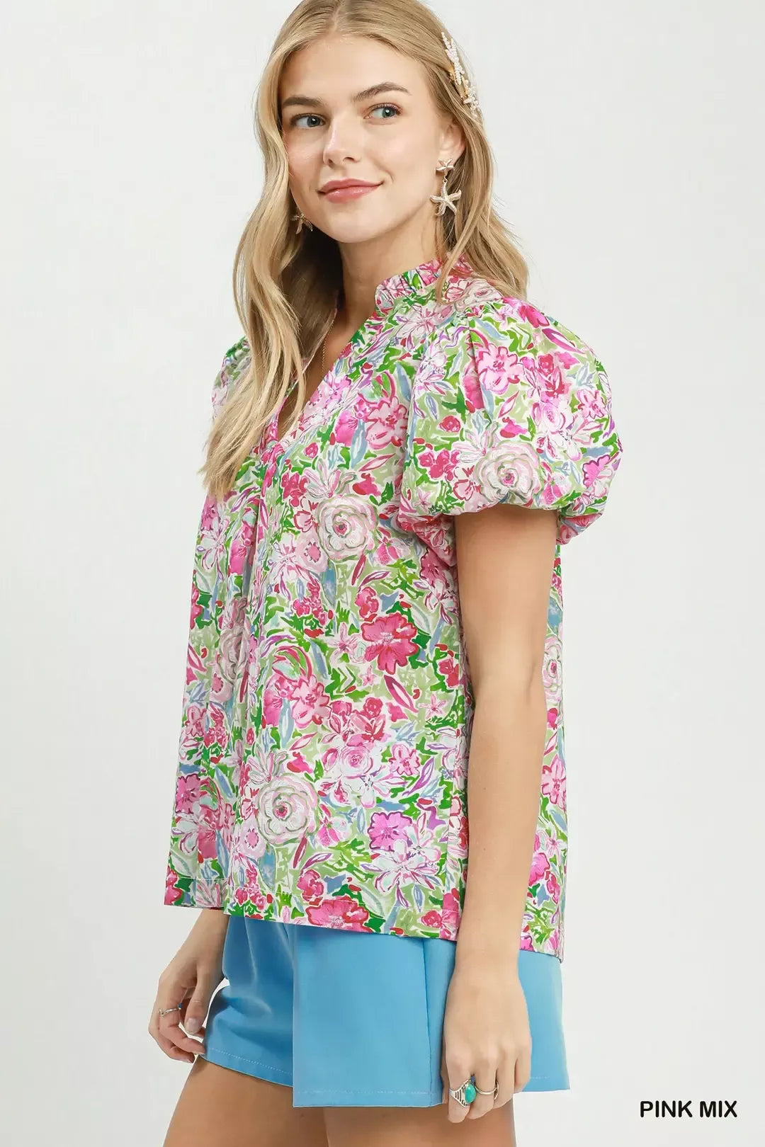 Umgee Floral Puff Sleeve Blouse Secondary image