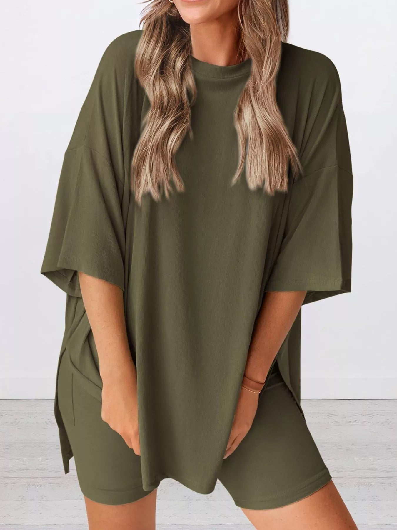 Full Size Half Sleeve T-Shirt and Shorts Set Plus Size Secondary image