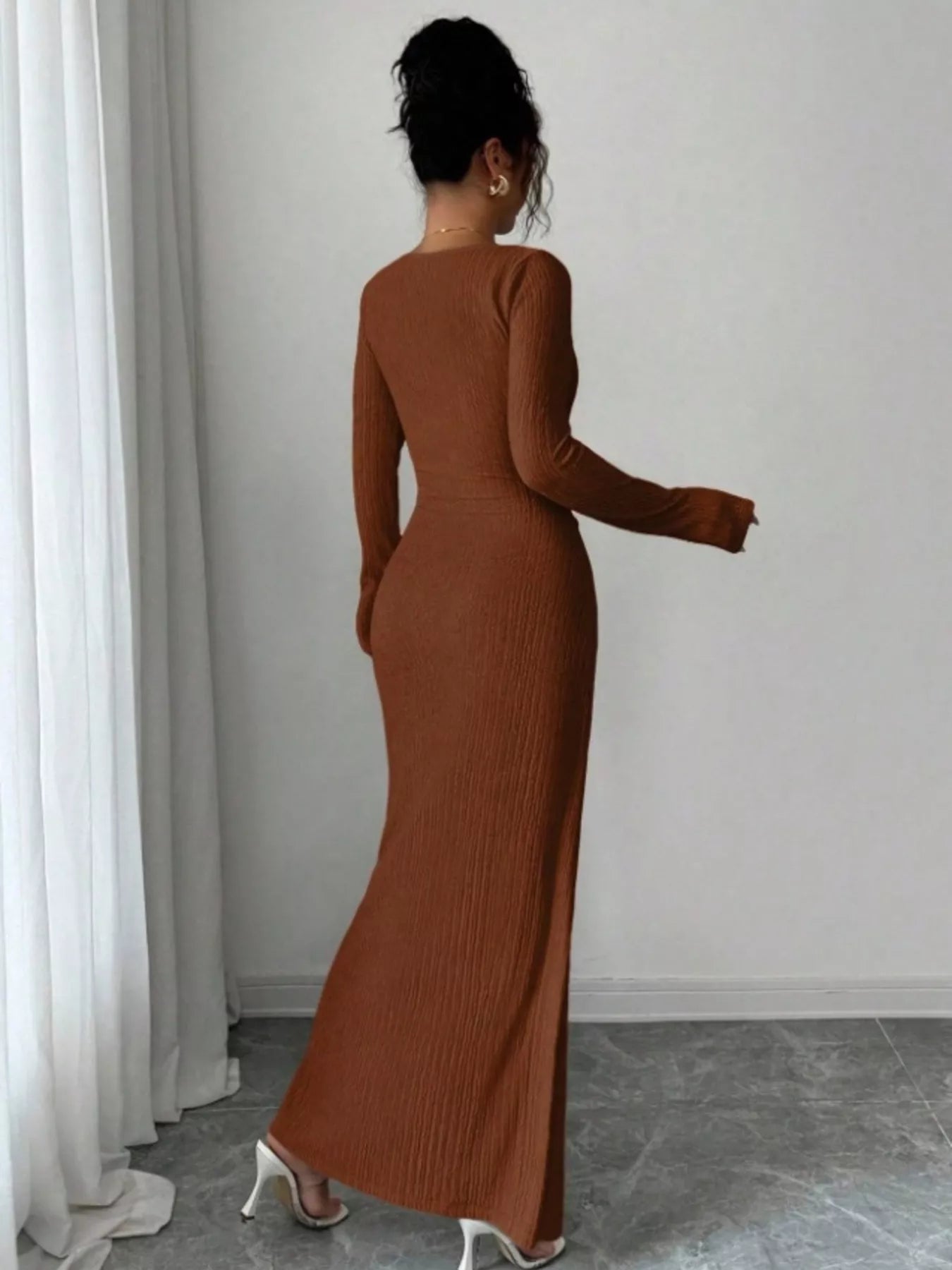 Slit Asymmetrical Neck Ribbed Maxi Dress Secondary image