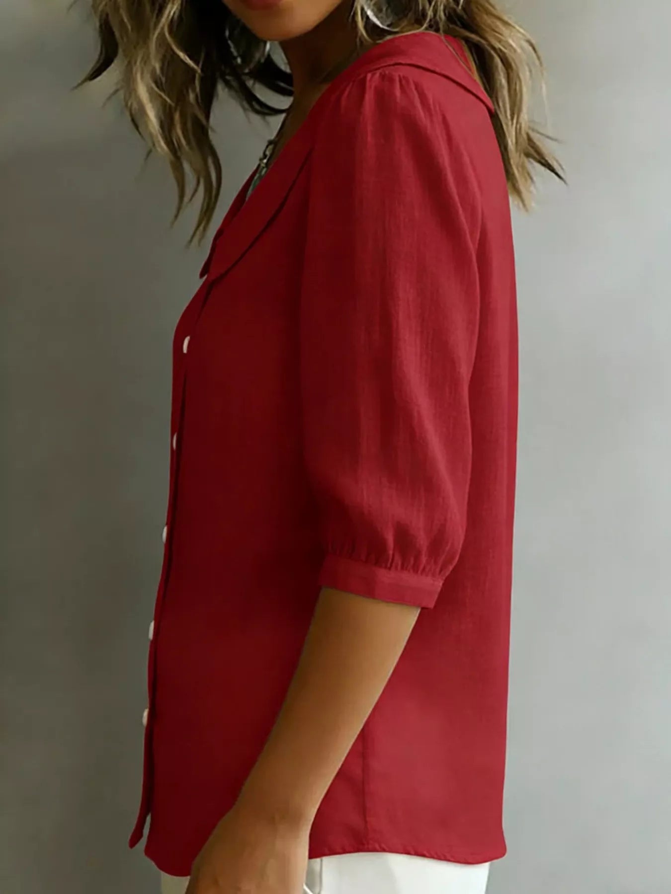 Full Size Peter Pan Collar Button Up Shirt Plus Size Secondary image