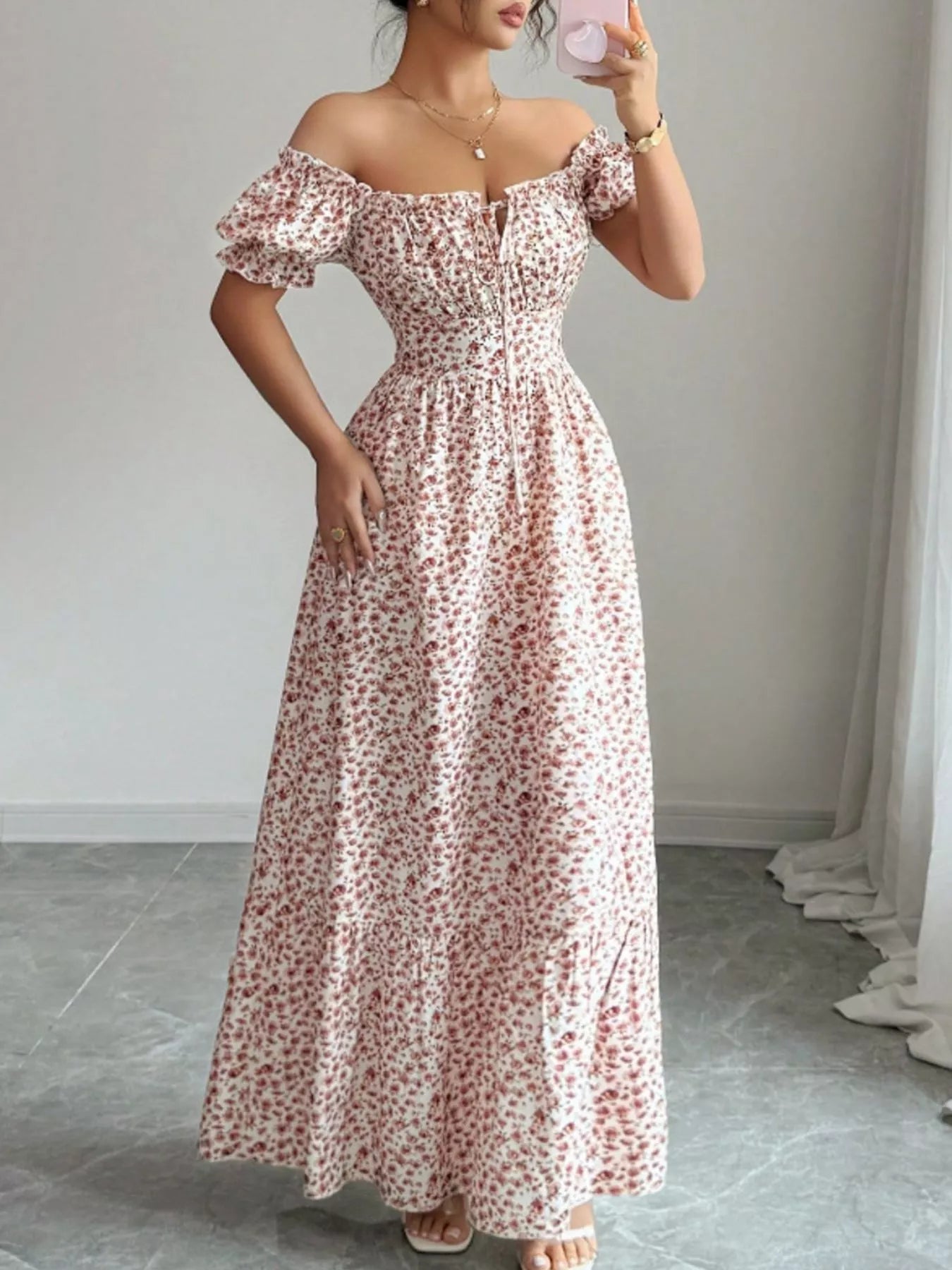 Floral Print Puff Sleeve Maxi Dress Secondary image
