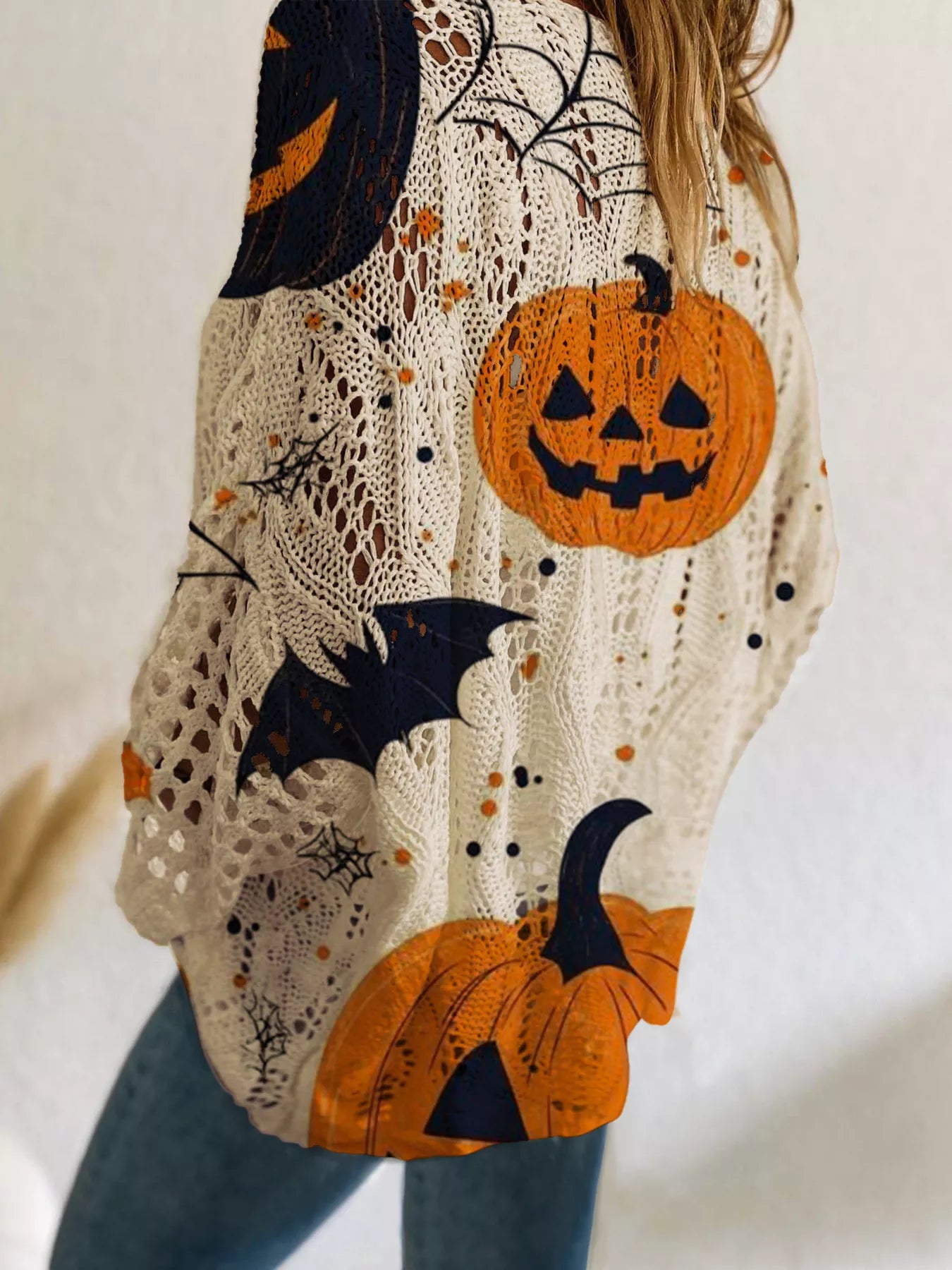 Full Size Halloween Pumpkin Loose Knit Cover Up Plus Size Secondary image