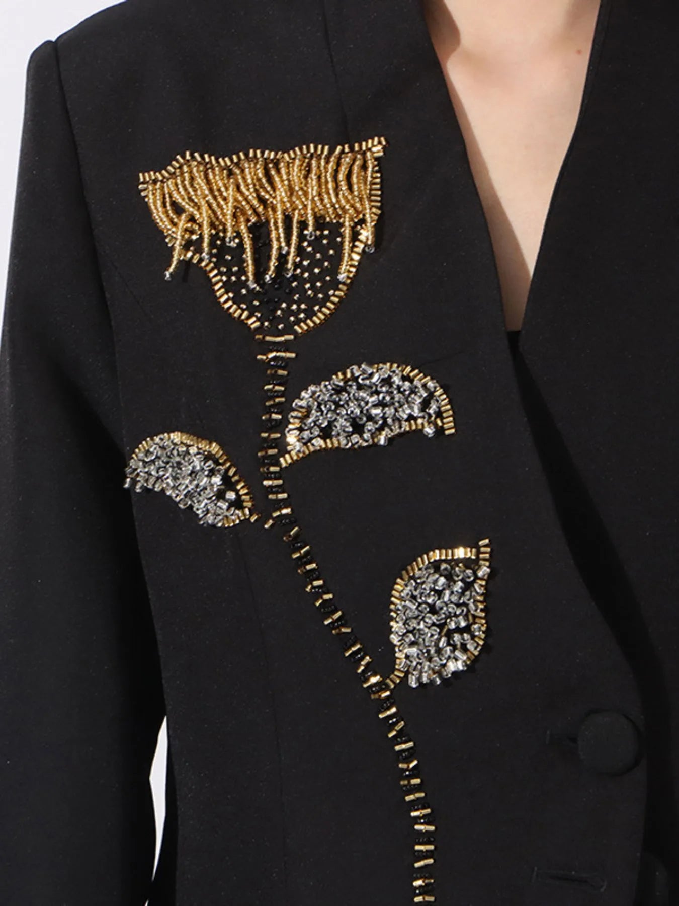 Flower Button Front Long Sleeve Blazer Secondary image