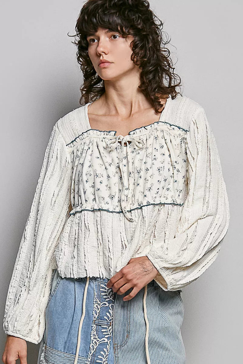 POL Square Neck Lace Long Balloon Sleeve Top Secondary image