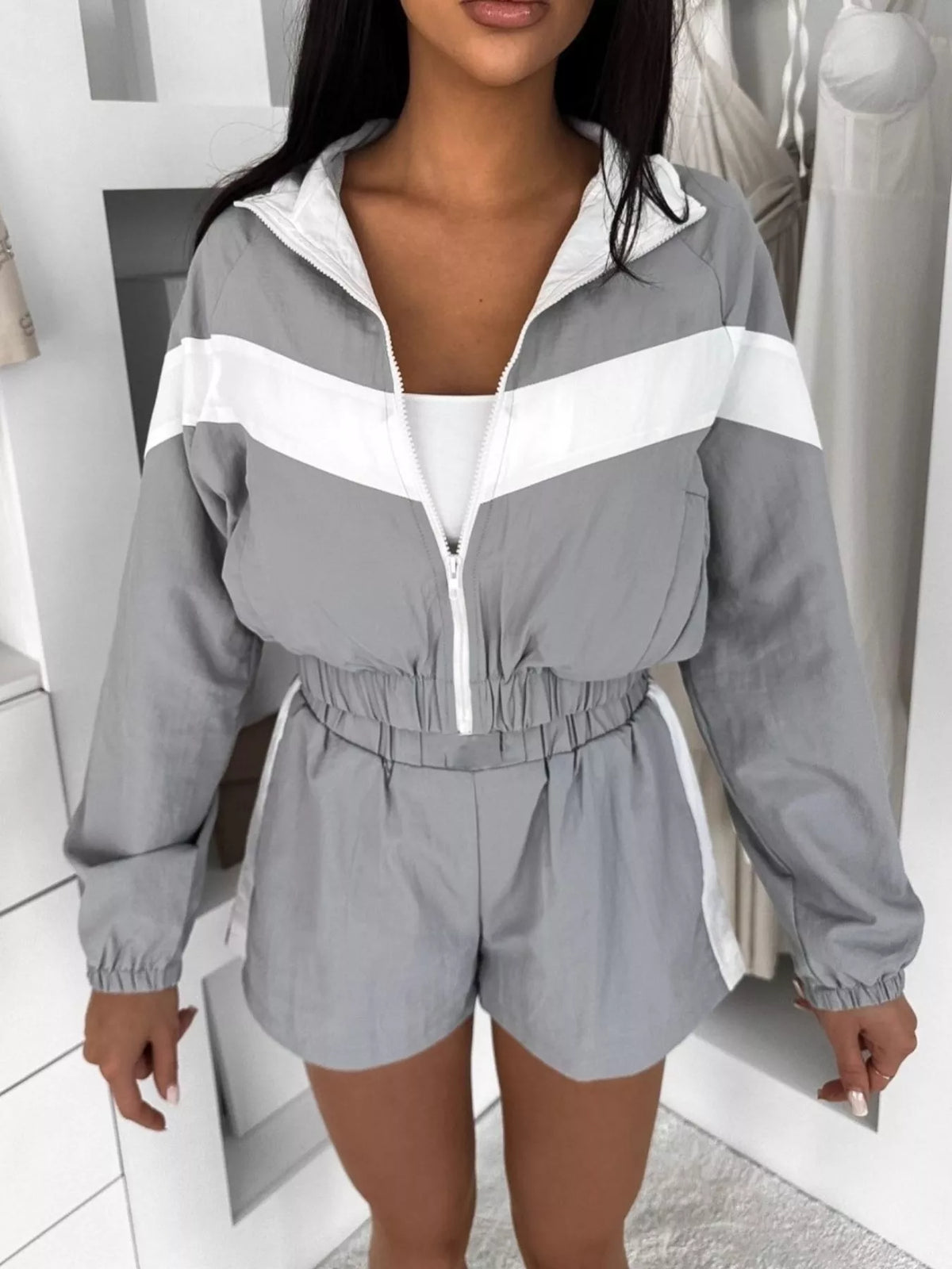 Color Block Zip-Up Jacket and Shorts Two-Piece Set - photo 7