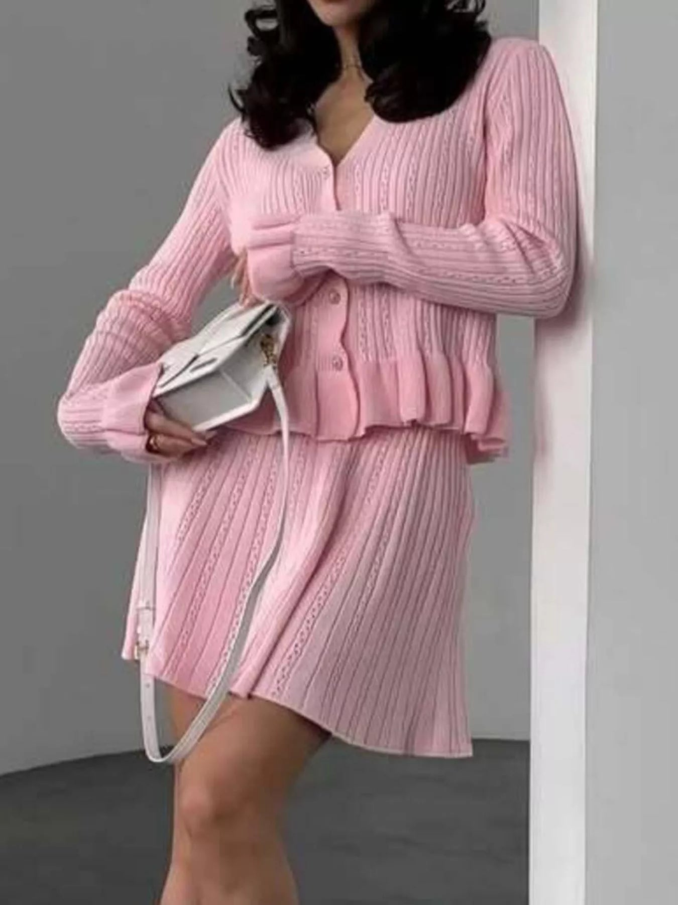 Ruffle Trim Knit Cardigan & Skirt Set Secondary image