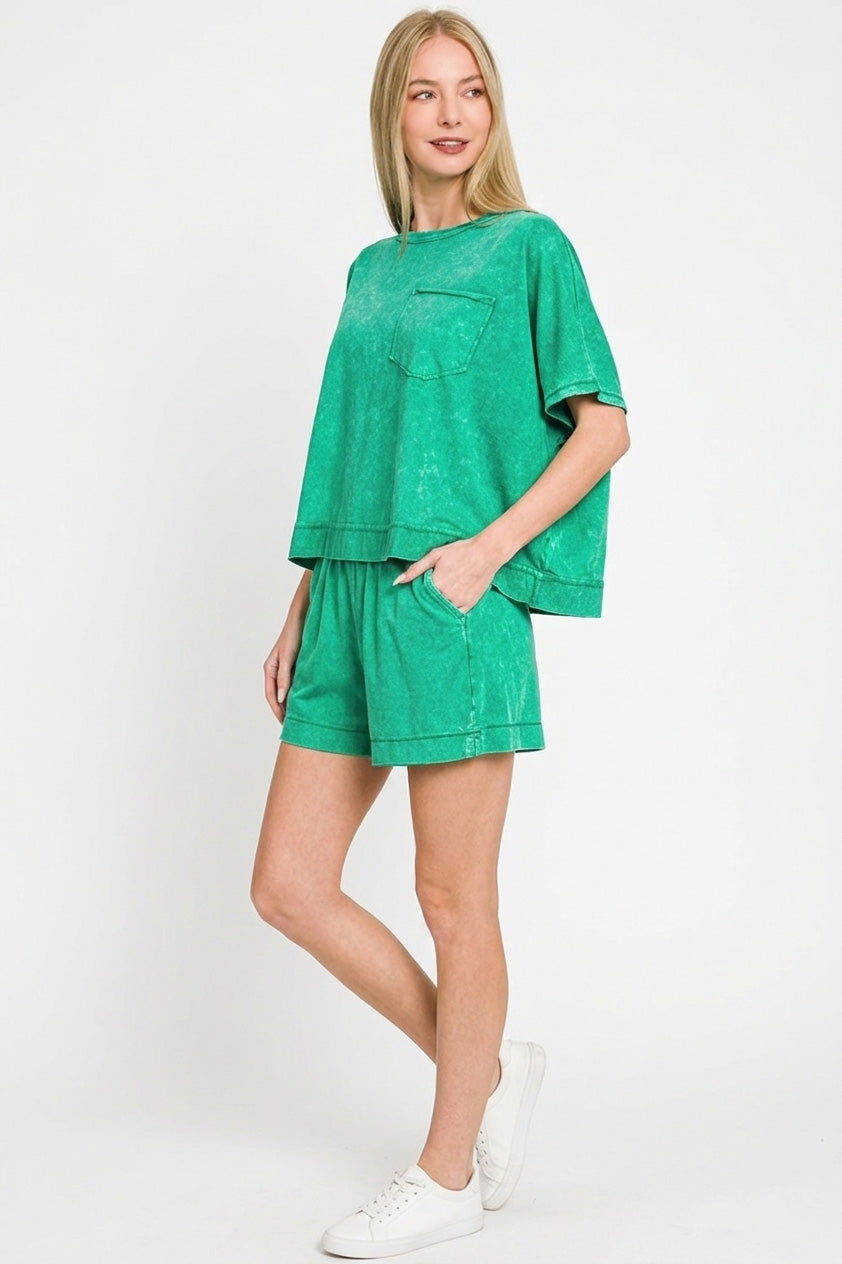 Zenana Acid Washed Oversized Top & Shorts Set Secondary image