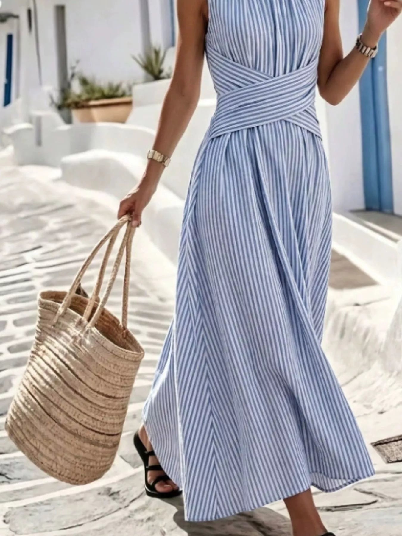 Full Size Striped Sleeveless Maxi Dress Plus Size Secondary image