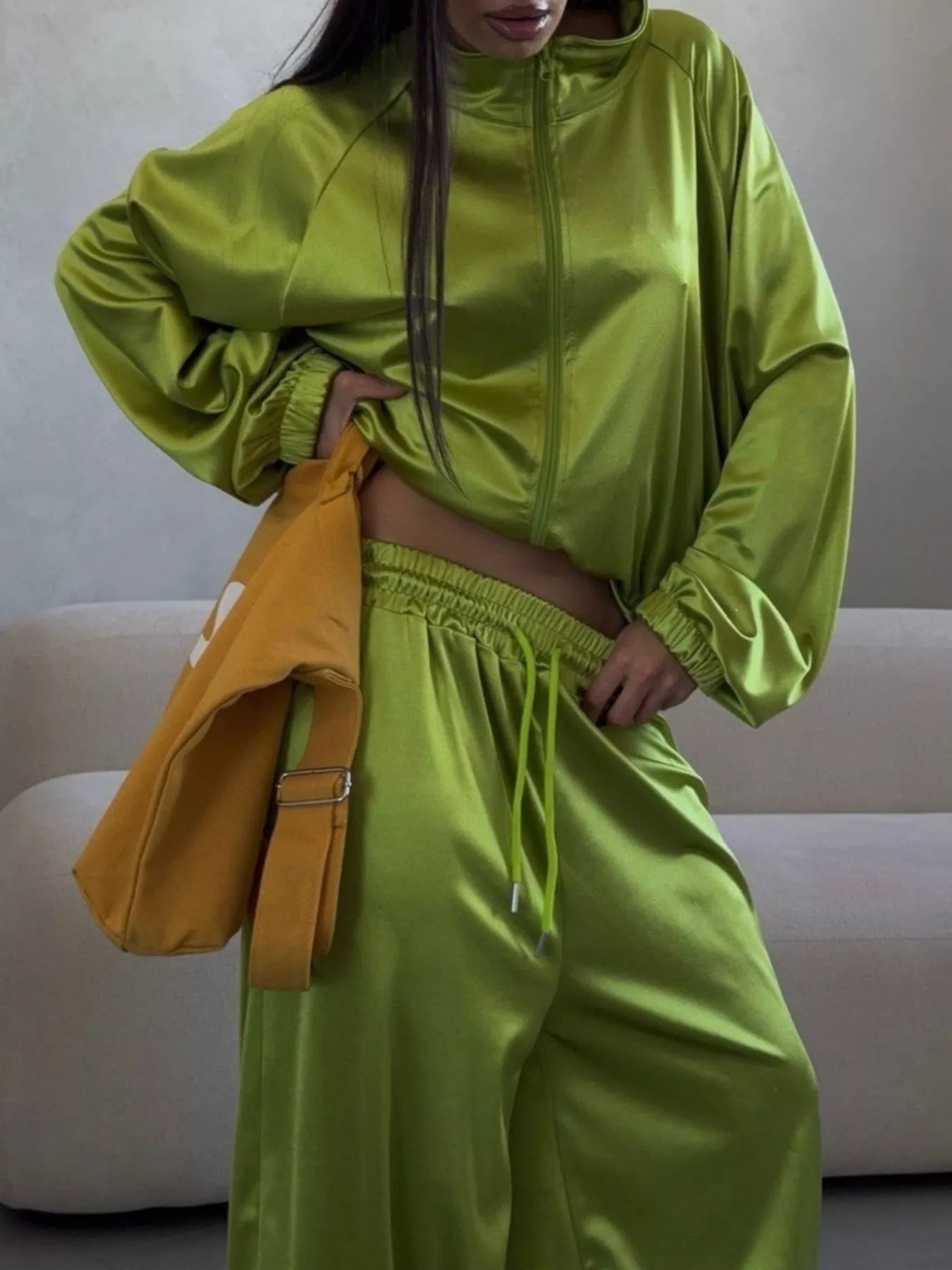 Zip Up Raglan Sleeve Jacket and Pants Set Secondary image