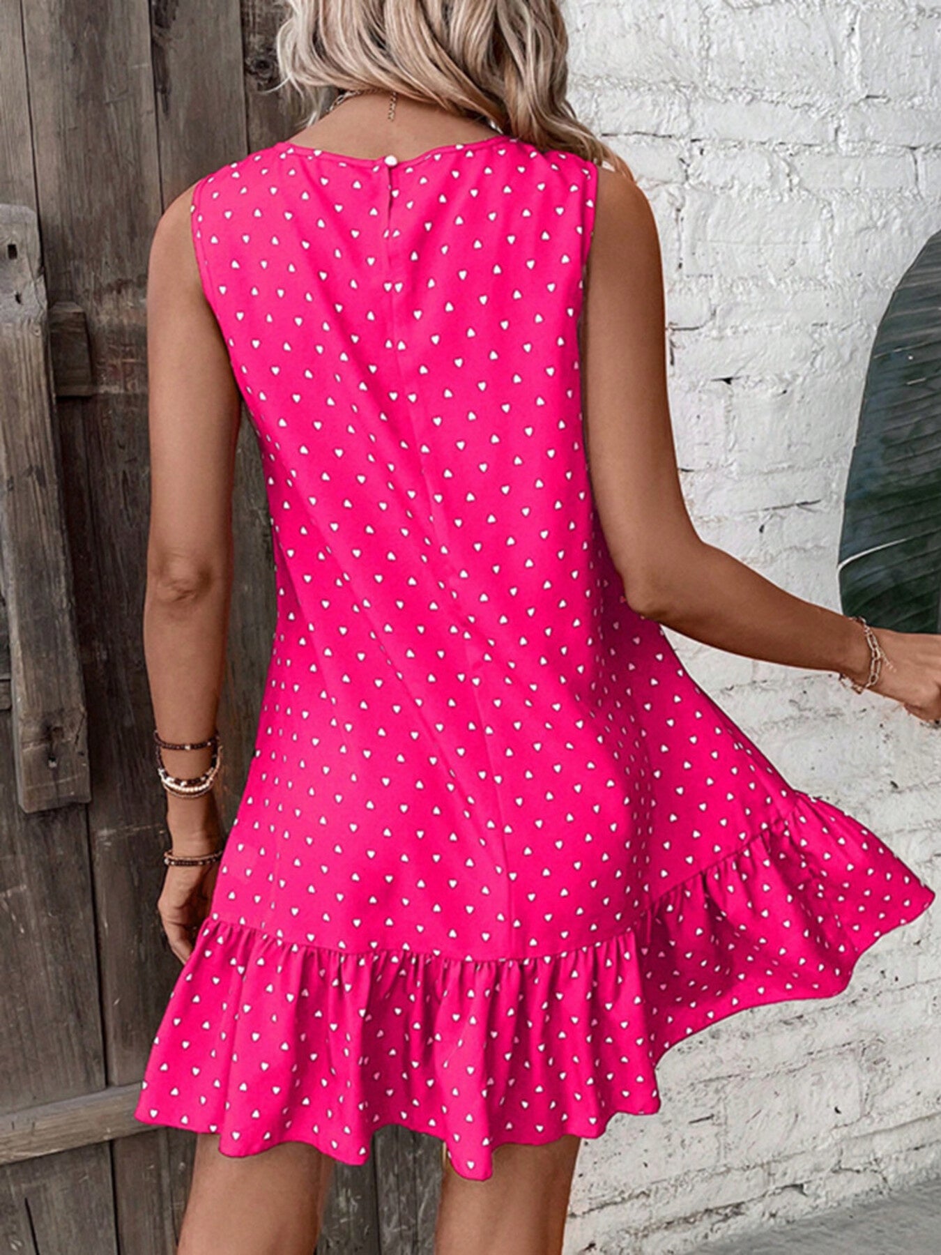 Heart Print Sleeveless Ruffle Hem Mini Dress Secondary image