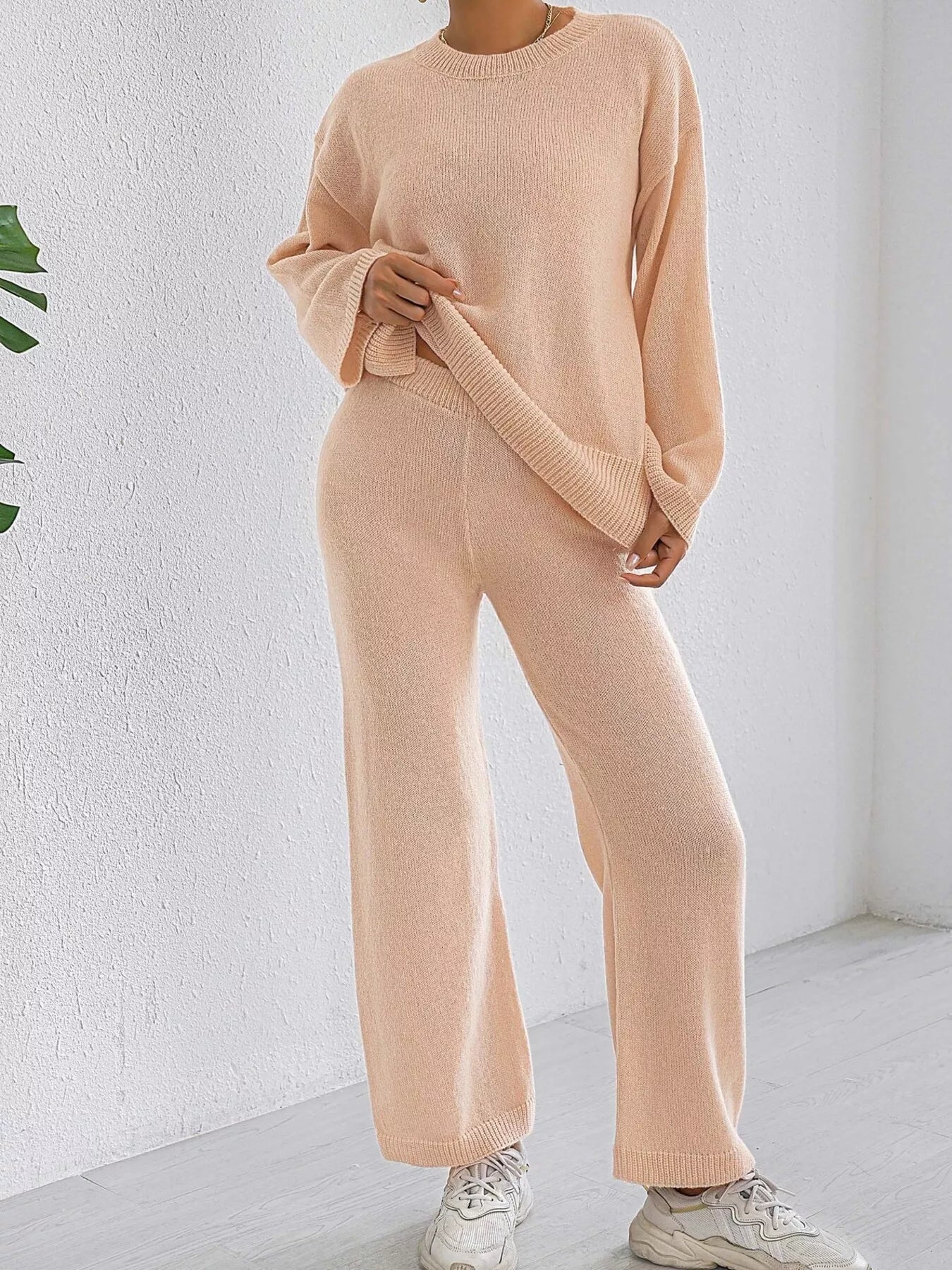 Dropped Shoulder Top and Pants Sweater Set Secondary image