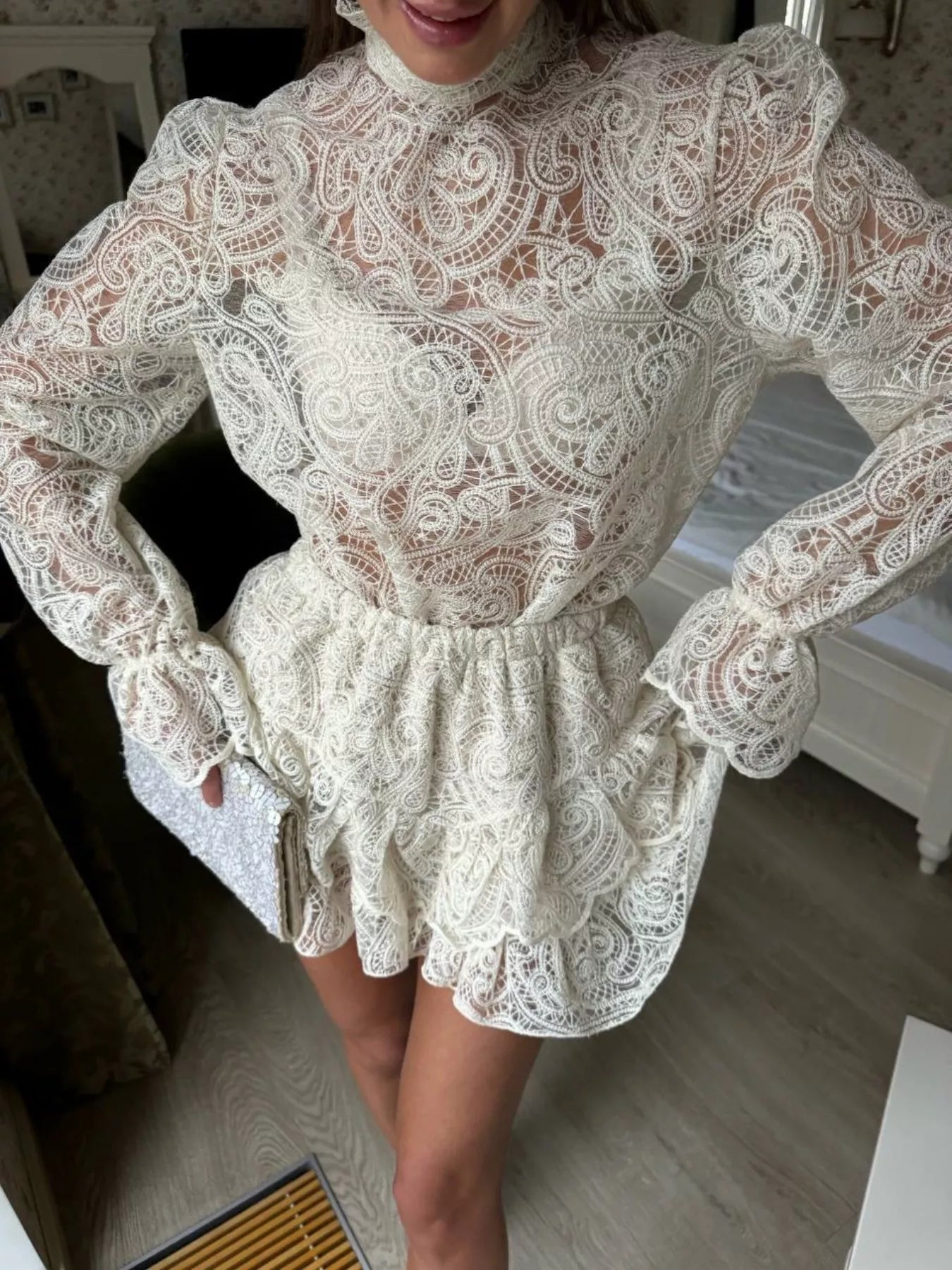 Lace Long Sleeve Top and Skirt Set Secondary image