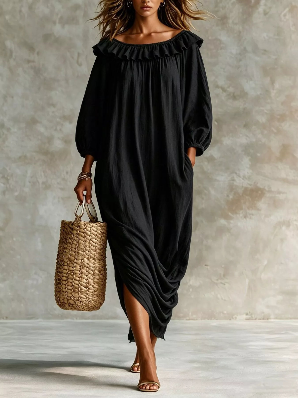 Ruffled Boat Neck Ruched Midi Dress - photo 10