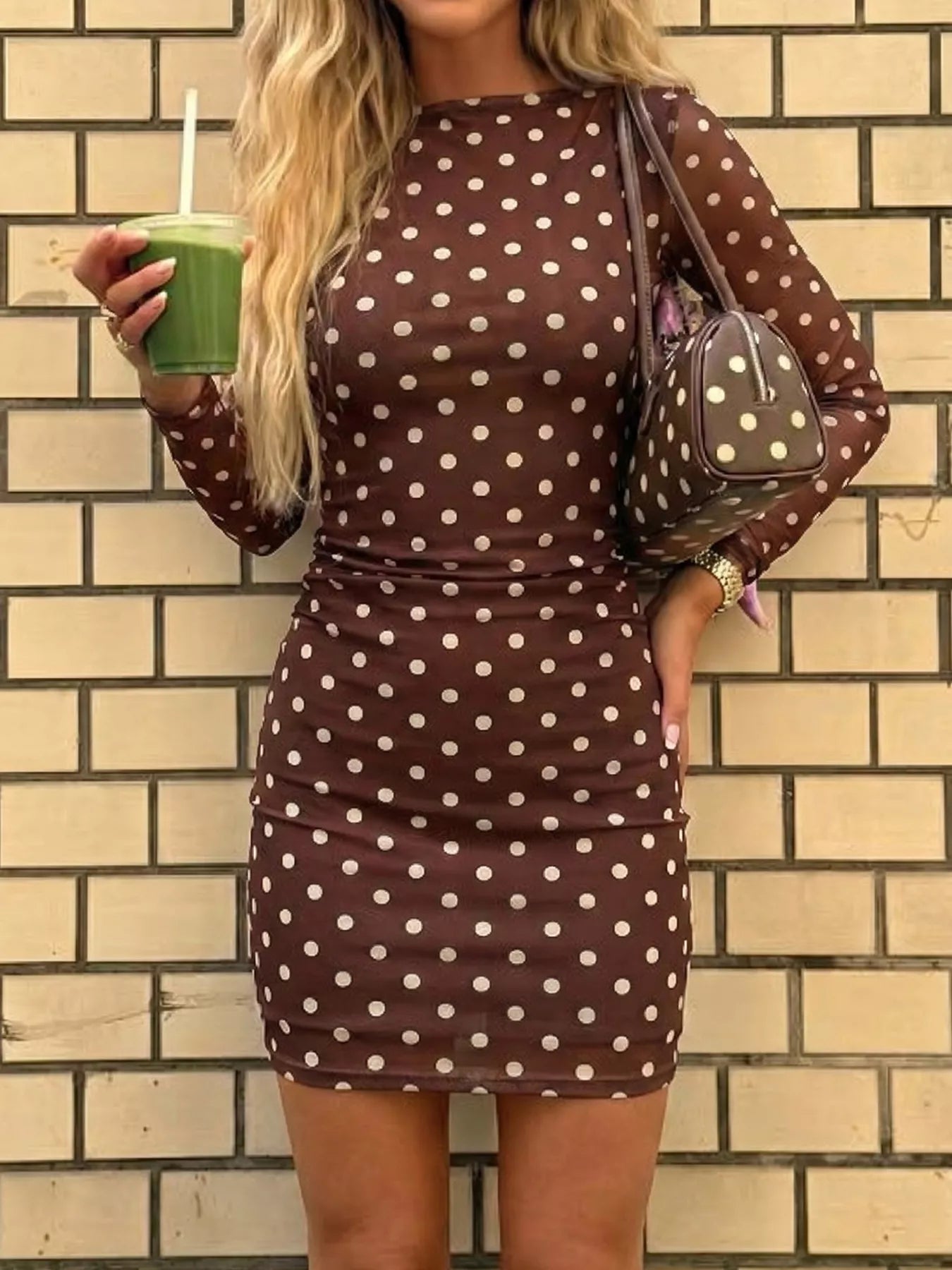 Polka Dot Long Sleeve Mini Dress Secondary image