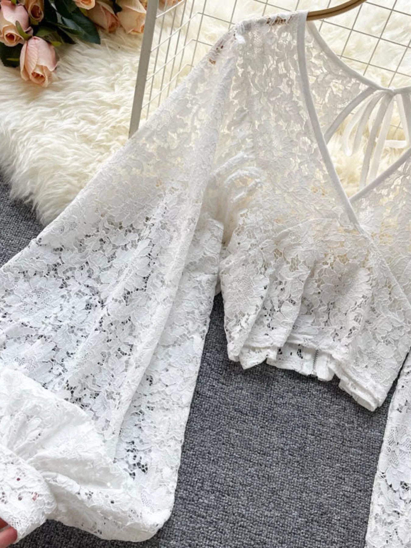 Lace Tie Back Long Sleeve Top Secondary image
