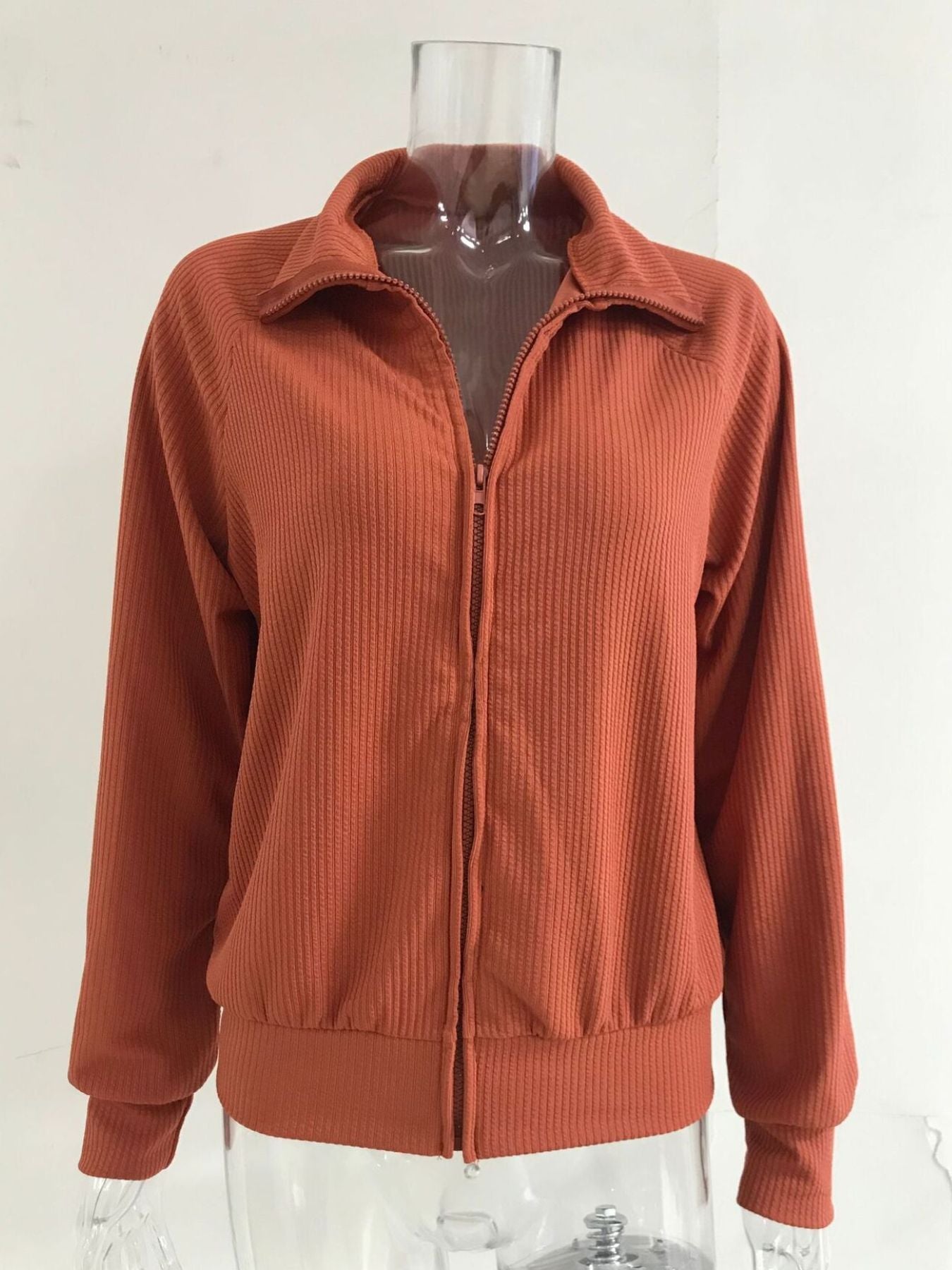 Full Size Ribbed Knit Zip-Up Outerwear Plus Size Secondary image