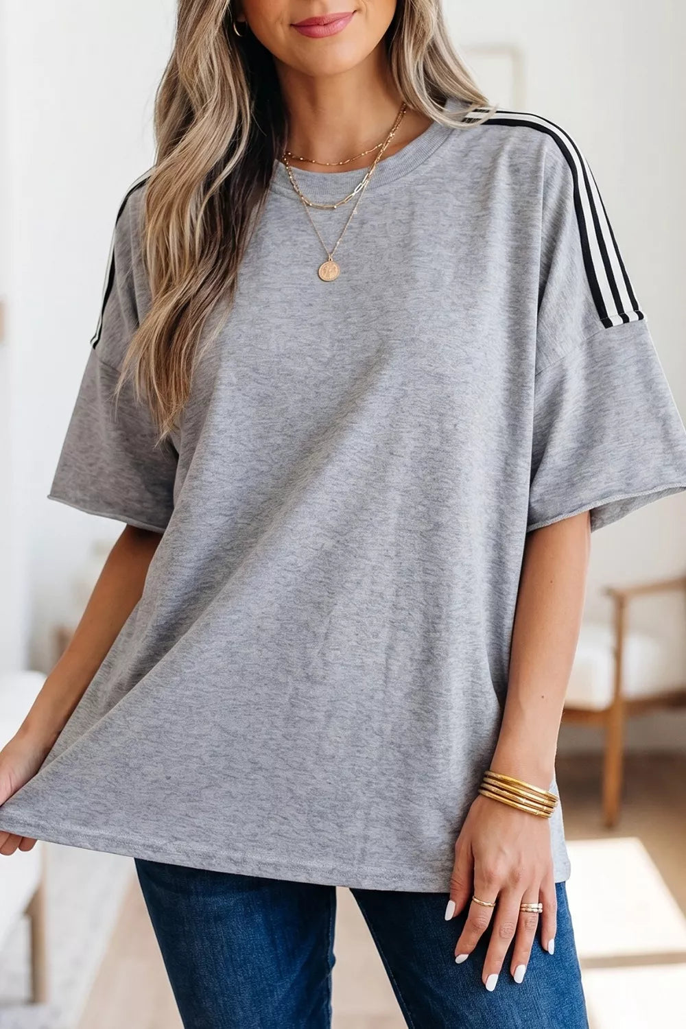 Striped Shoulder Relaxed Fit T-Shirt Secondary image