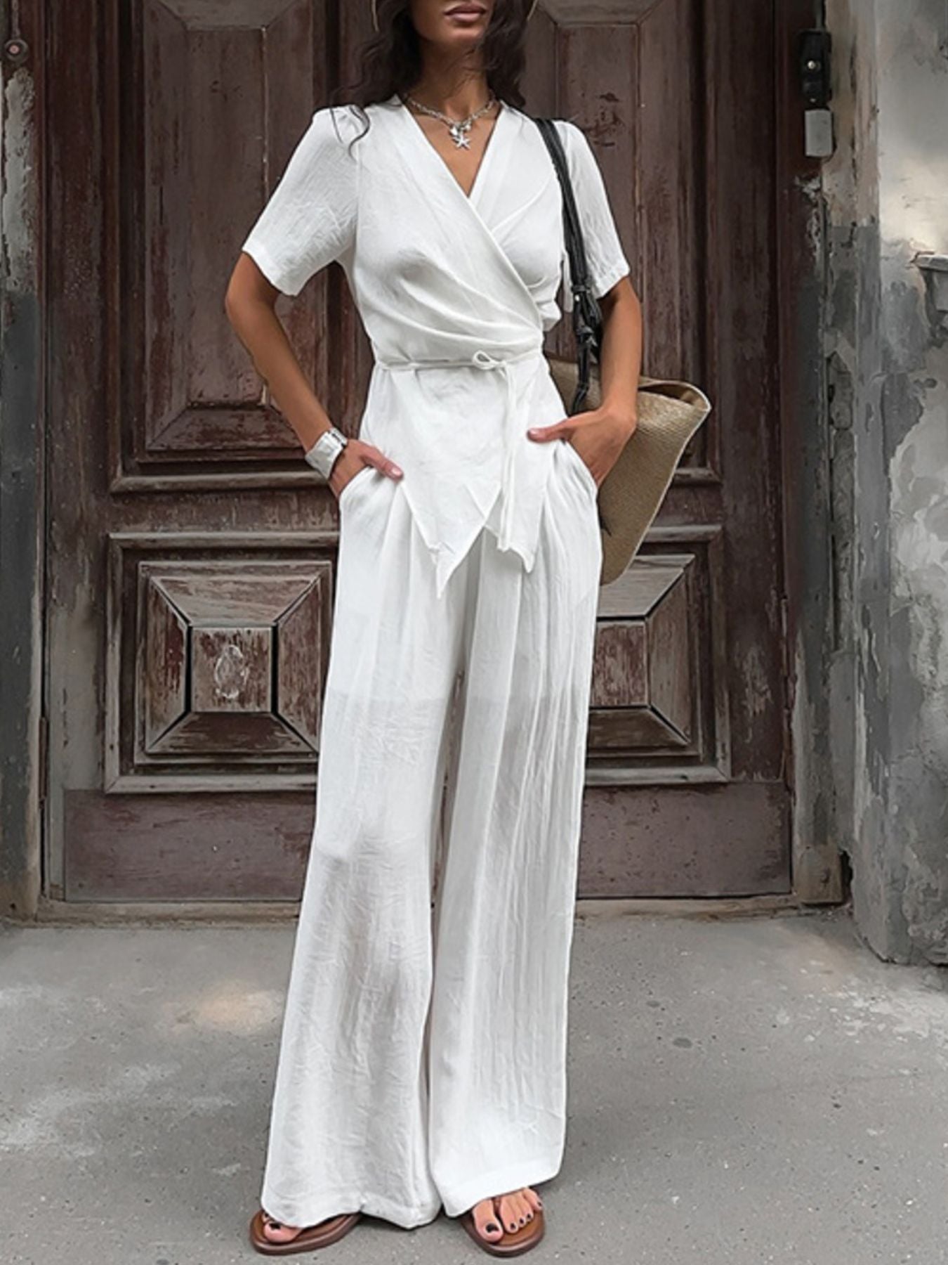 Wrap Top & Wide Leg Pants Set Secondary image