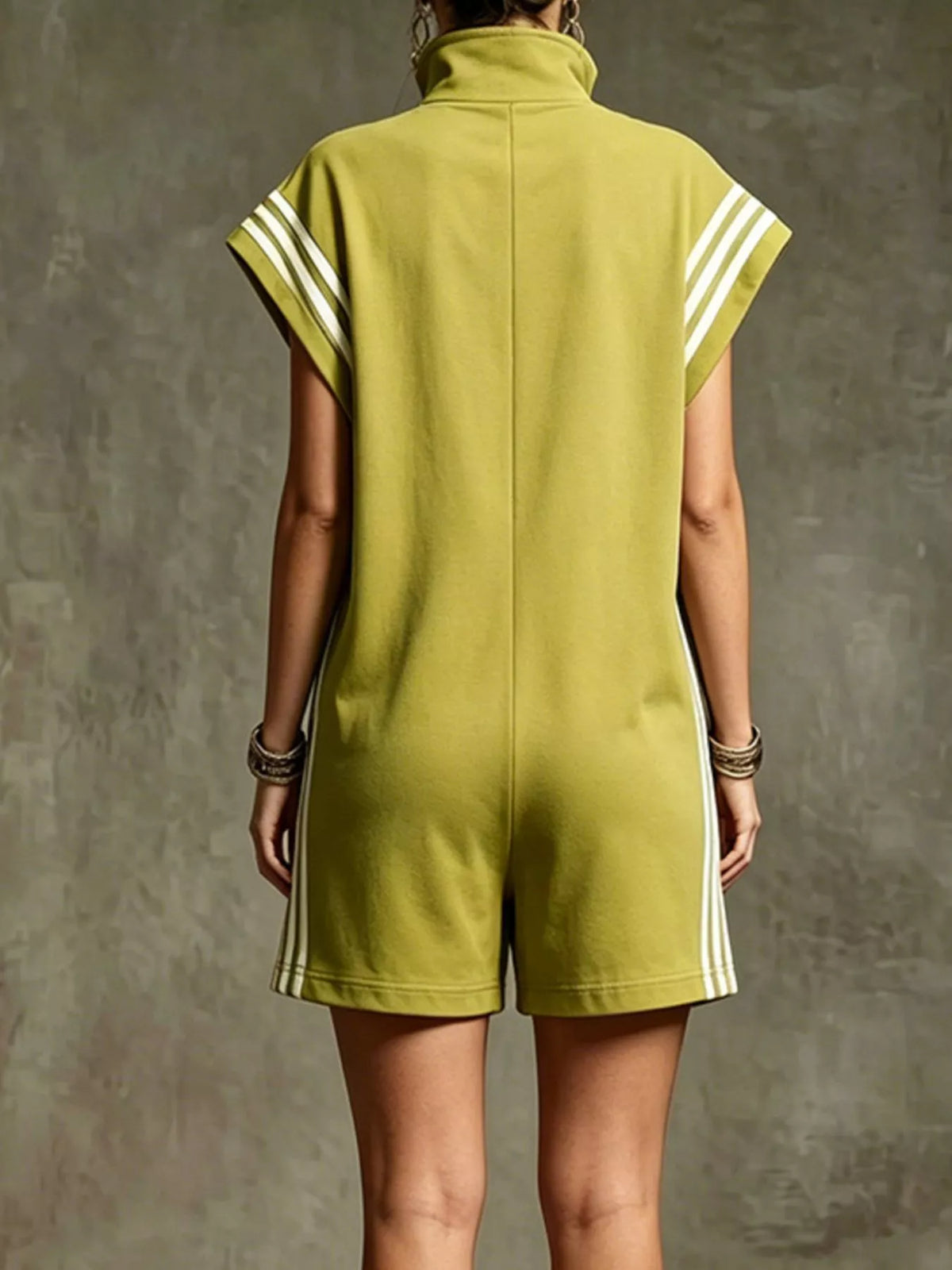 Striped Zip Front Short Sleeve Romper - photo 15