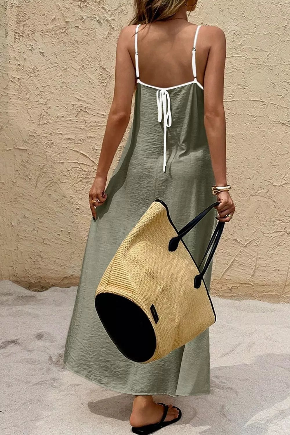 Spaghetti Strap Maxi Dress with Contrast Trim Secondary image