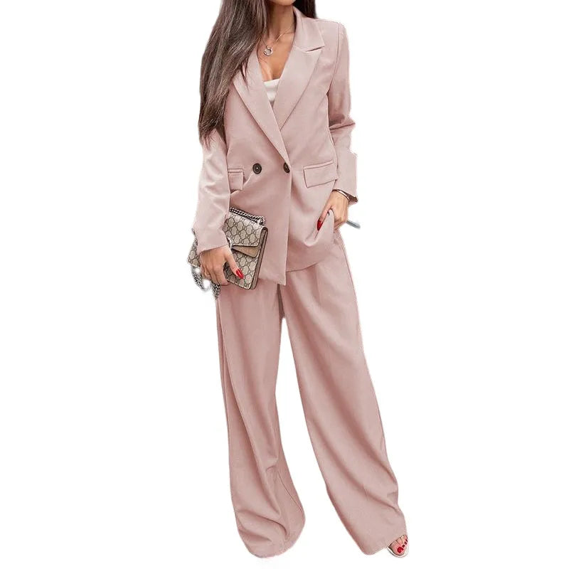 Buttoned Lapel Collar Long Sleeve Blazer and Pants Set Secondary image
